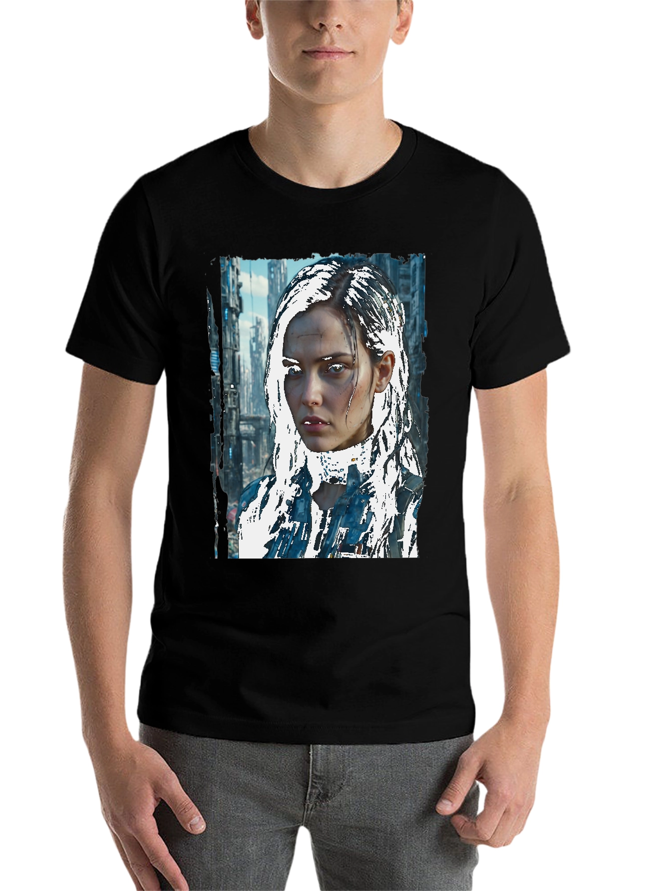 Black Cyberpunk Girl Graphic Tee - Sci-Fi Style view 7