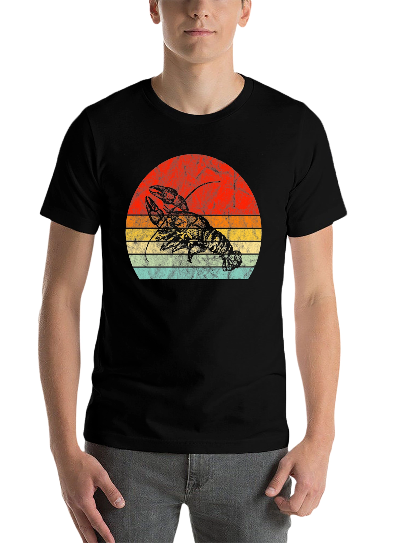 Black Retro Lobster Sunset Graphic Tee - Black view 7