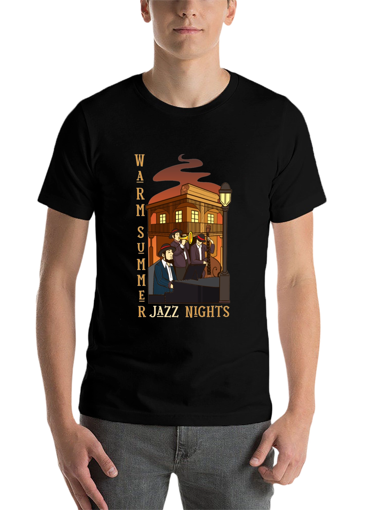 Black Warm Summer Jazz Nights T-Shirt view 7