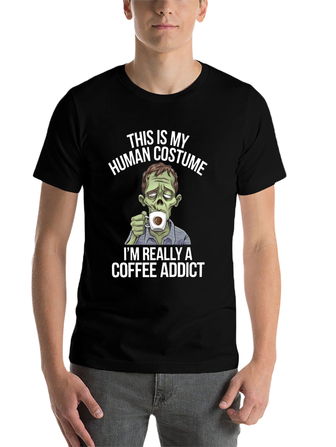 Black Zombie Coffee Addict Graphic Tee - Halloween Costume T-Shirt view 7