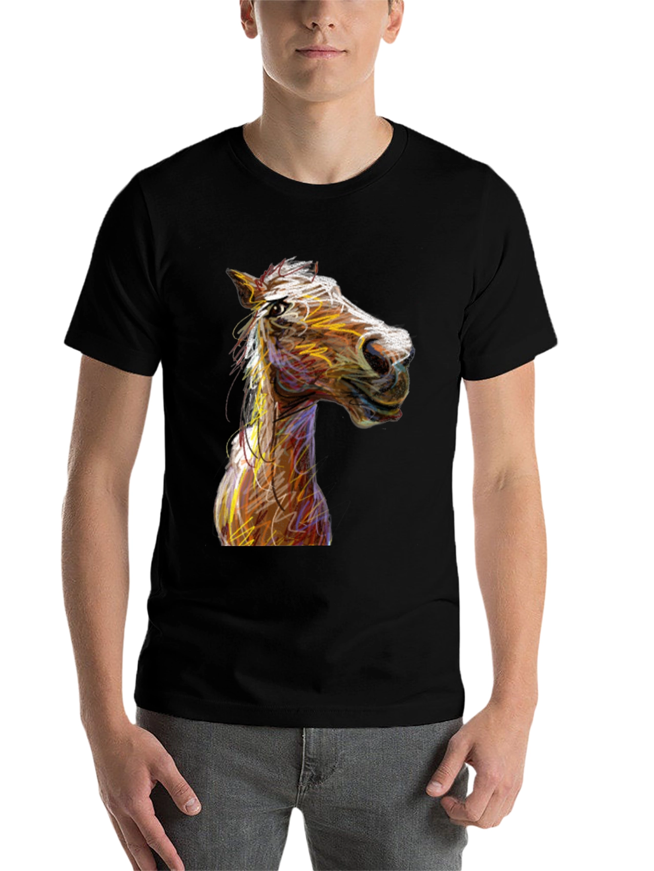 Black Horse Sketch Graphic Black Tee Shirt view 7