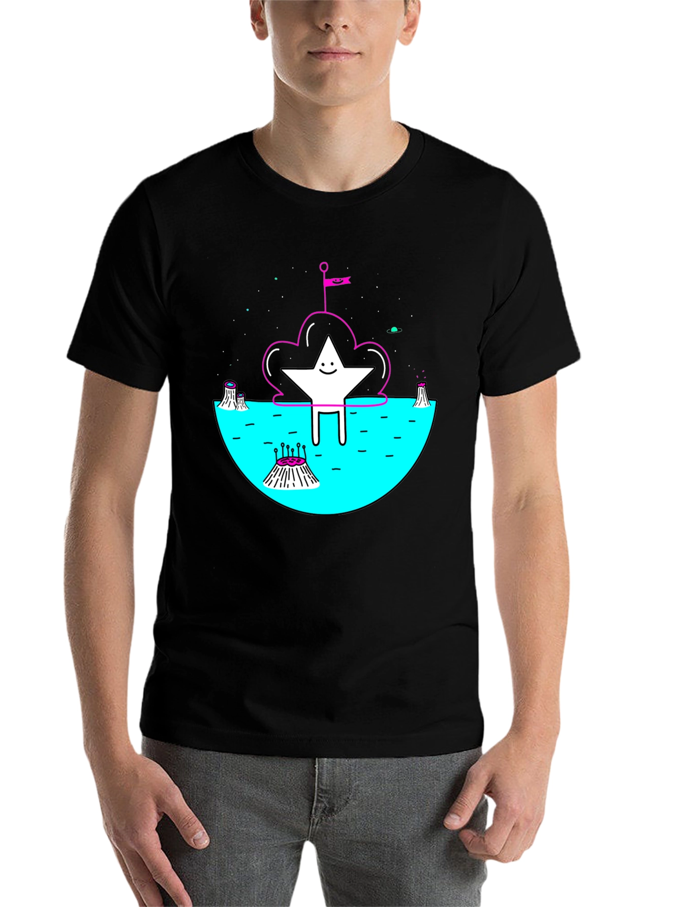 Black Cosmic Star Graphic Tee - Unique Design view 7
