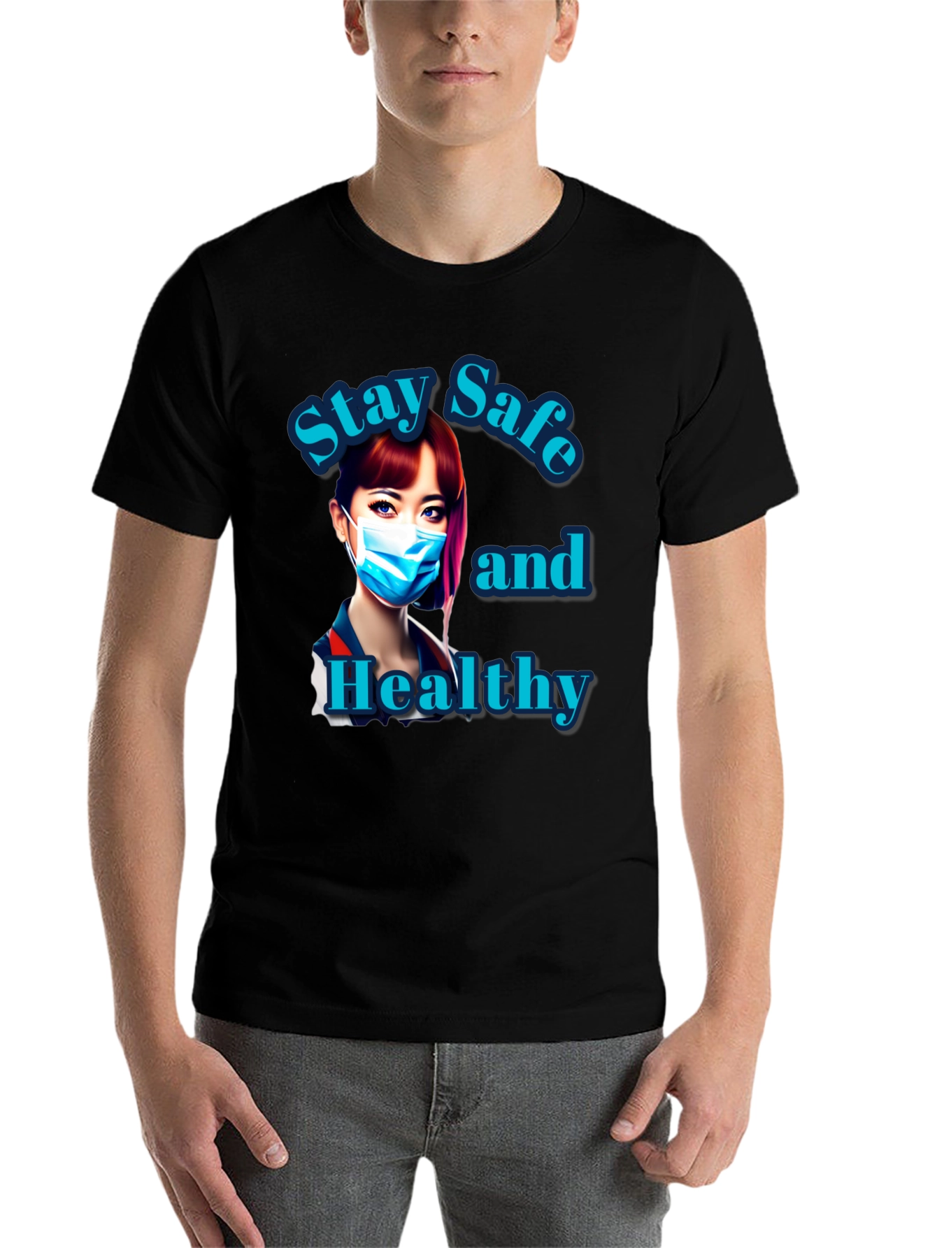 Black Stay Safe and Healthy Graphic Tee view 7