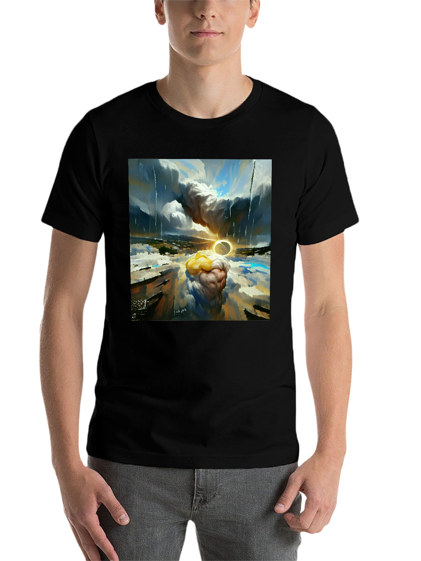 Black Surreal Art T-Shirt - Dreamscape Design view 7