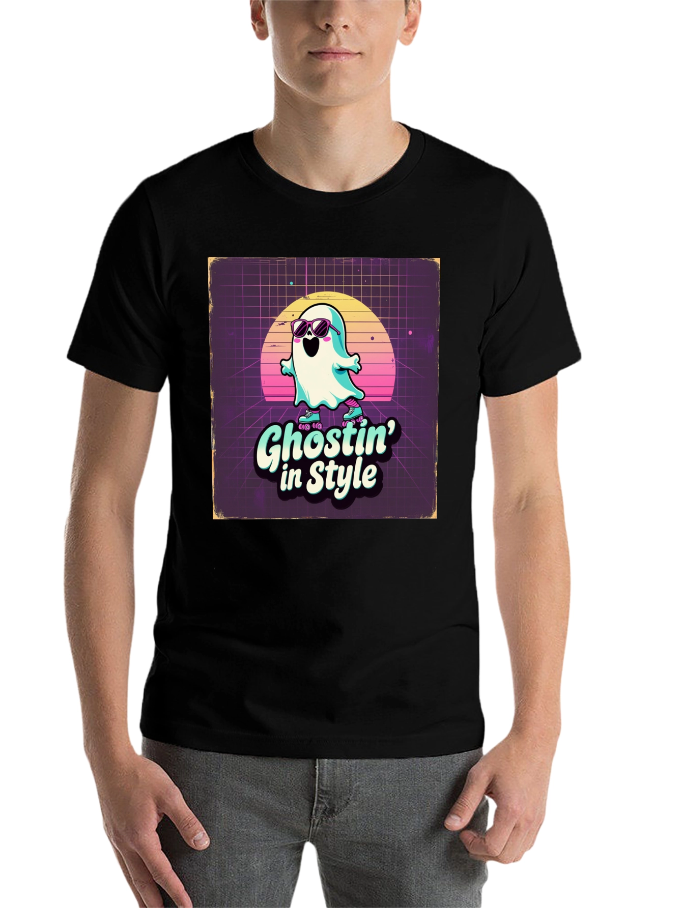 Black Ghostin' in Style Retro T-Shirt view 7