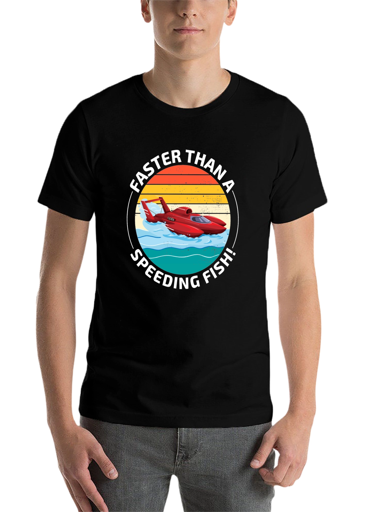 Black Faster Than a Speeding Fish T-Shirt view 7