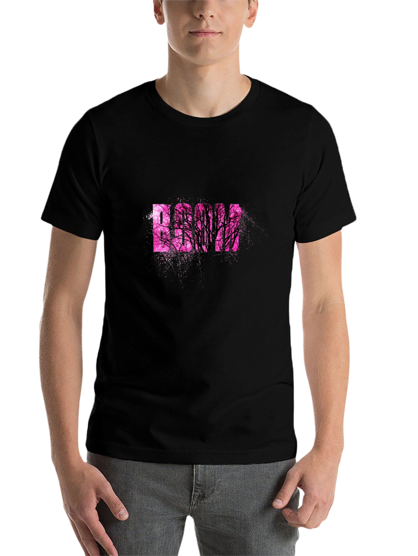 Black Stylish Black T-Shirt with Pink Tree Graphic view 7