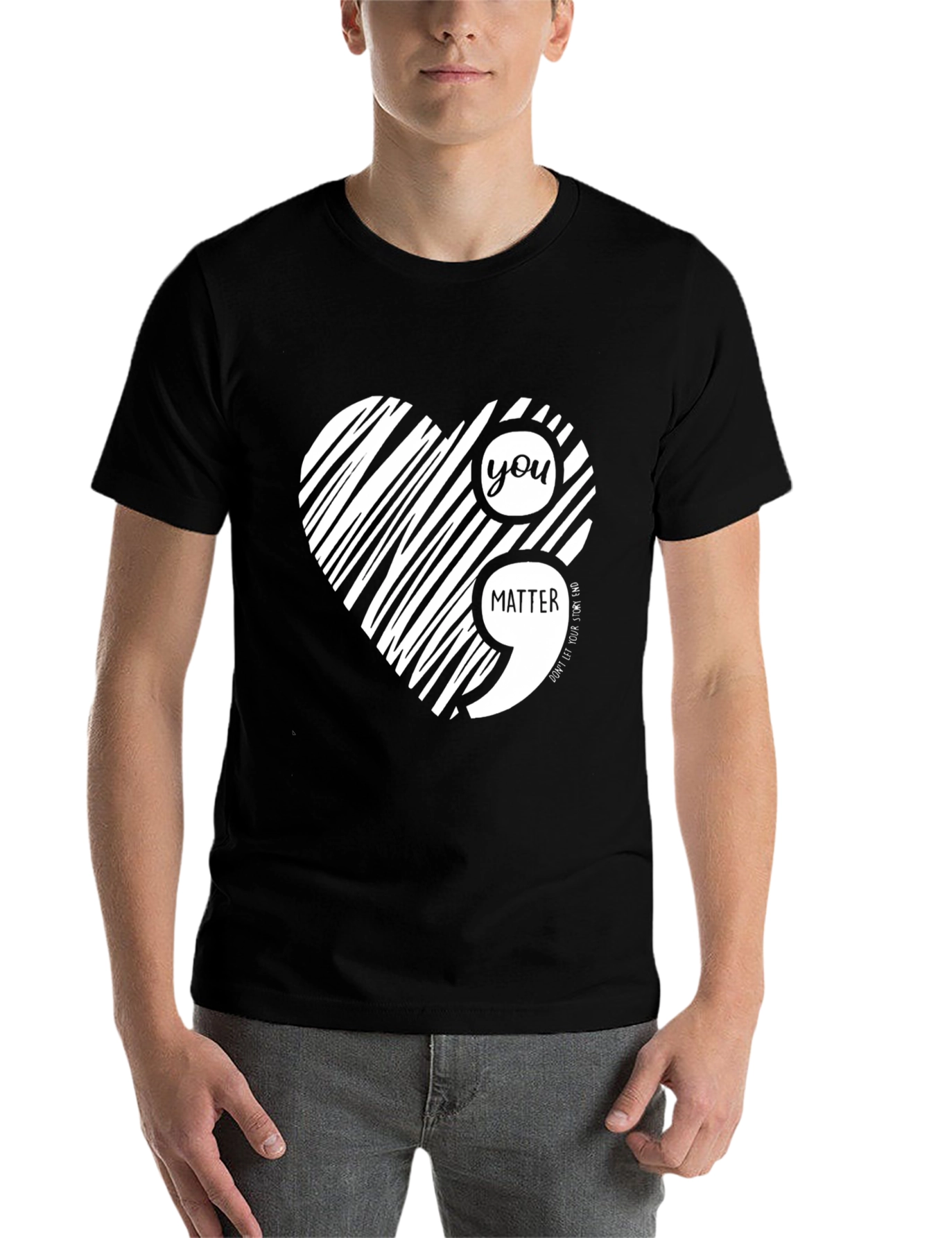 Black You Matter Semicolon Heart Black T-Shirt view 7