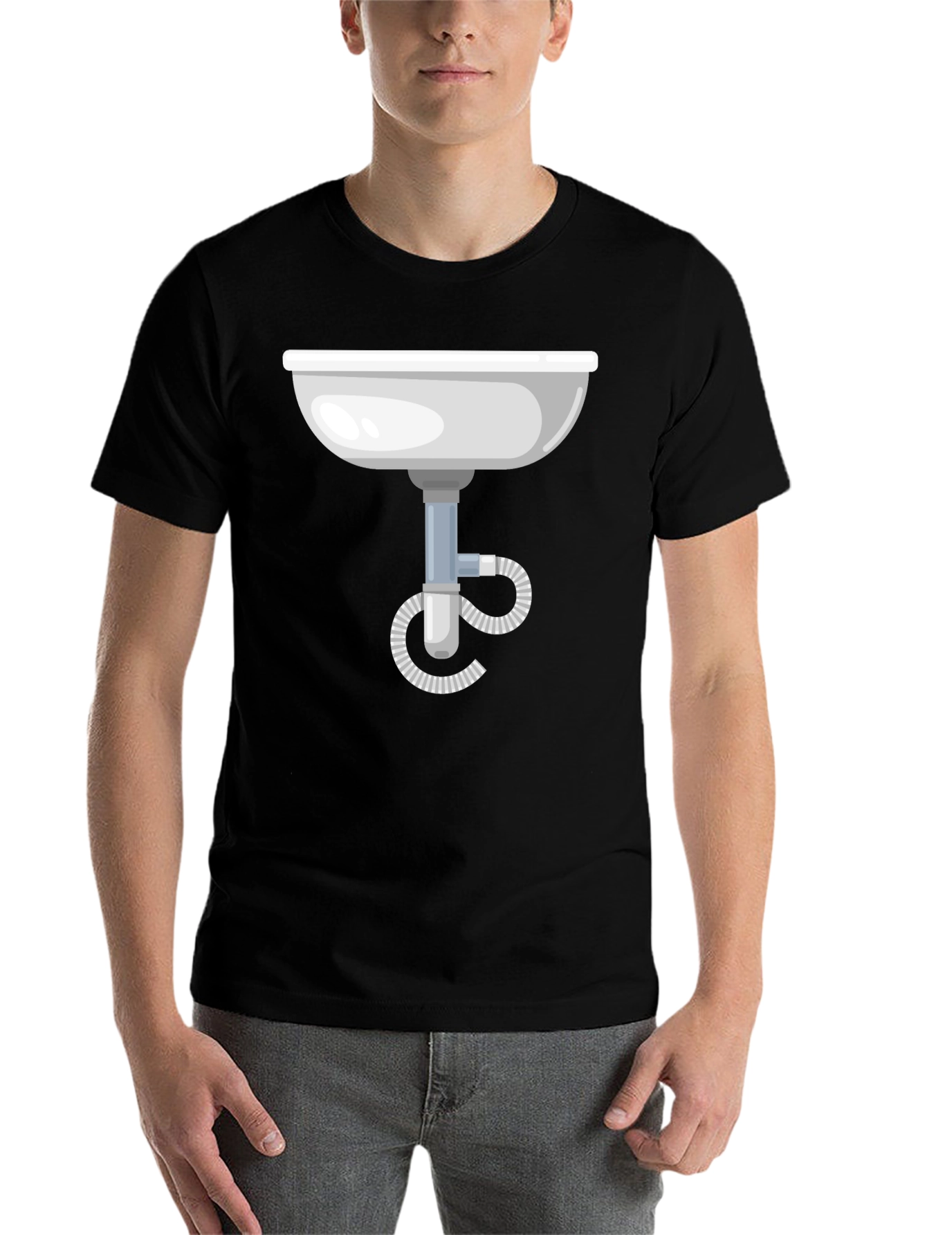 Black Funny Plumbing Sink Graphic Tee - Black Cotton T-Shirt view 7