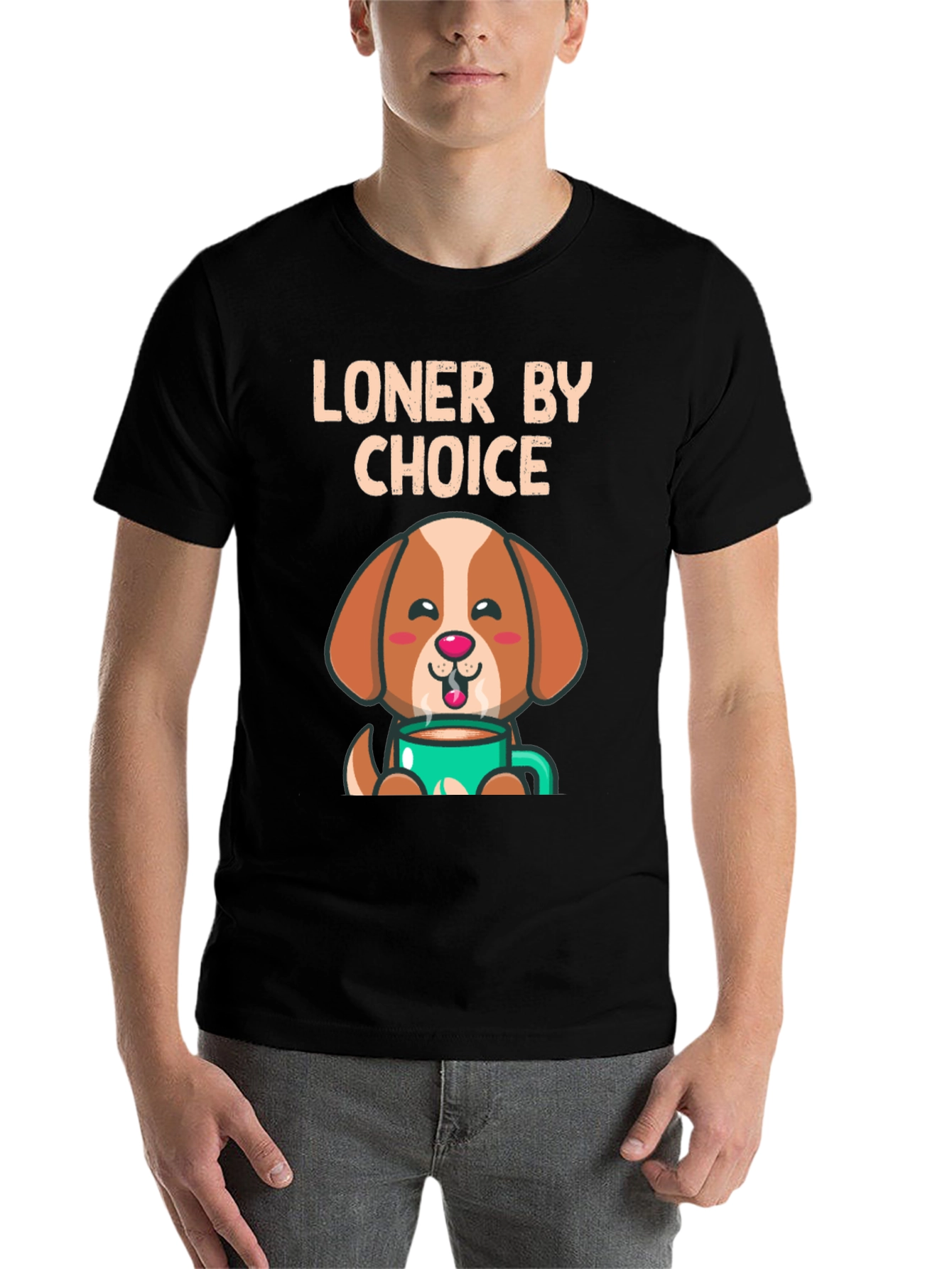 Black Loner By Choice Dog Coffee T-Shirt view 7