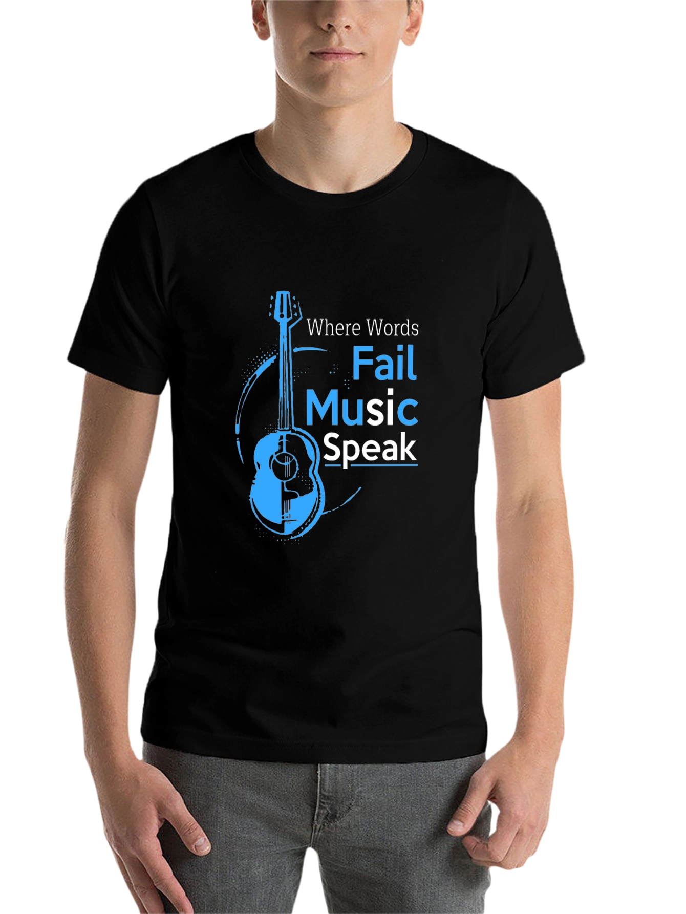 Black Music Speaks T-Shirt - Acoustic Guitar Design view 7