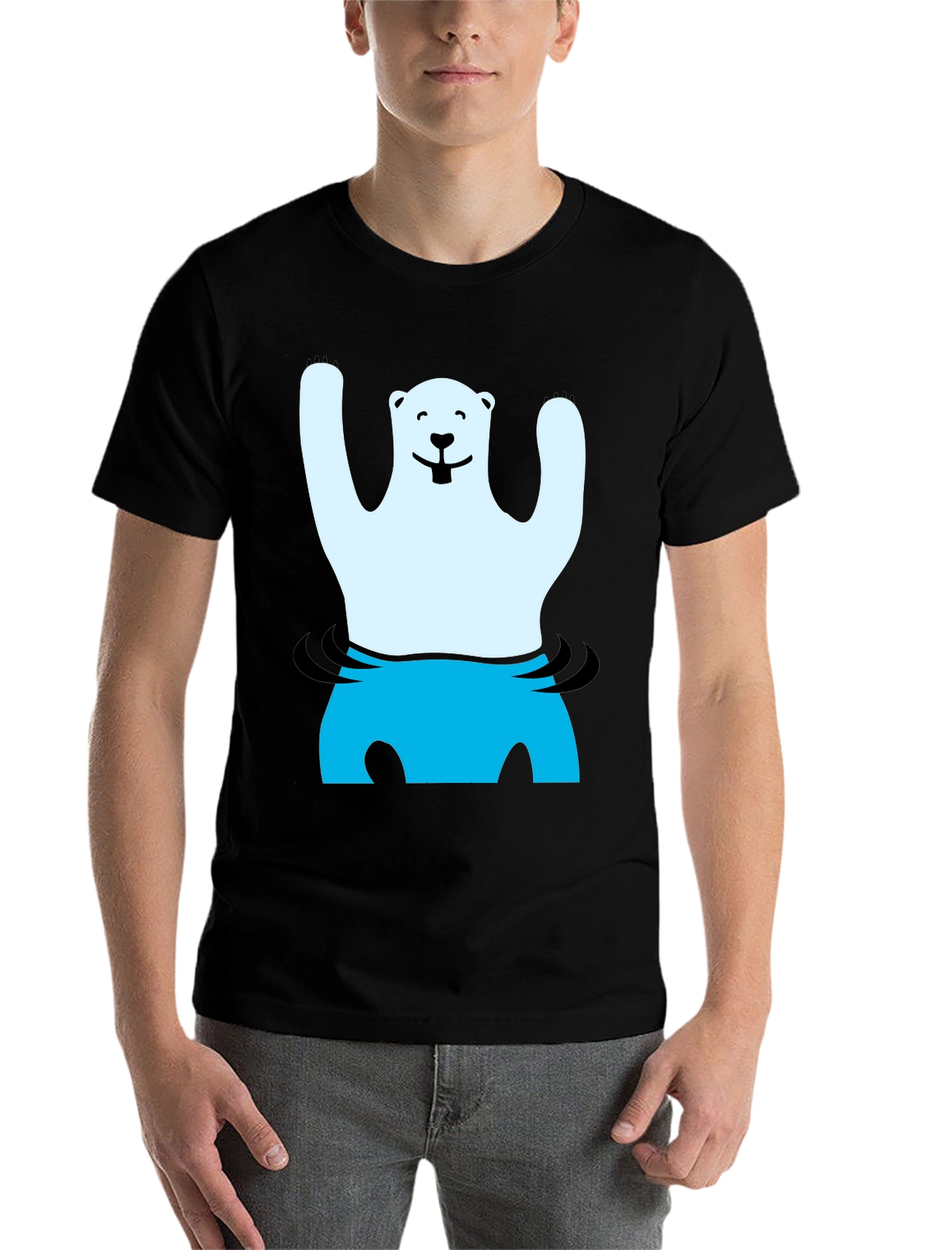 Black Polar Bear in Water Graphic Tee view 7