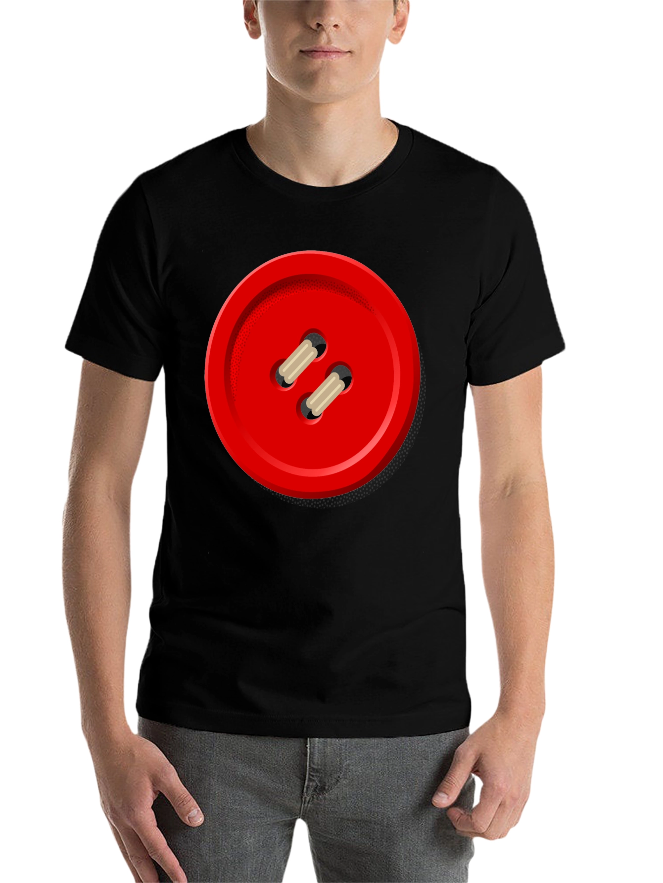 Black Red Button Graphic Tee - Unique Novelty Shirt view 7