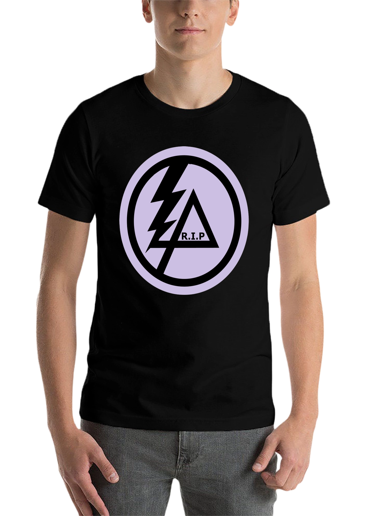 Black Black T-Shirt with R.I.P Lightning Bolt Graphic Print view 7