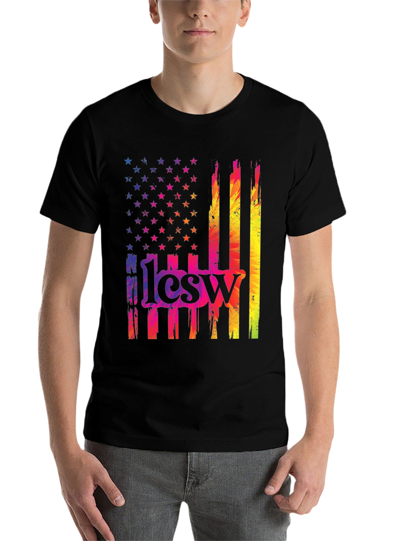 Black Rainbow American Flag 1lcsw T-Shirt view 7