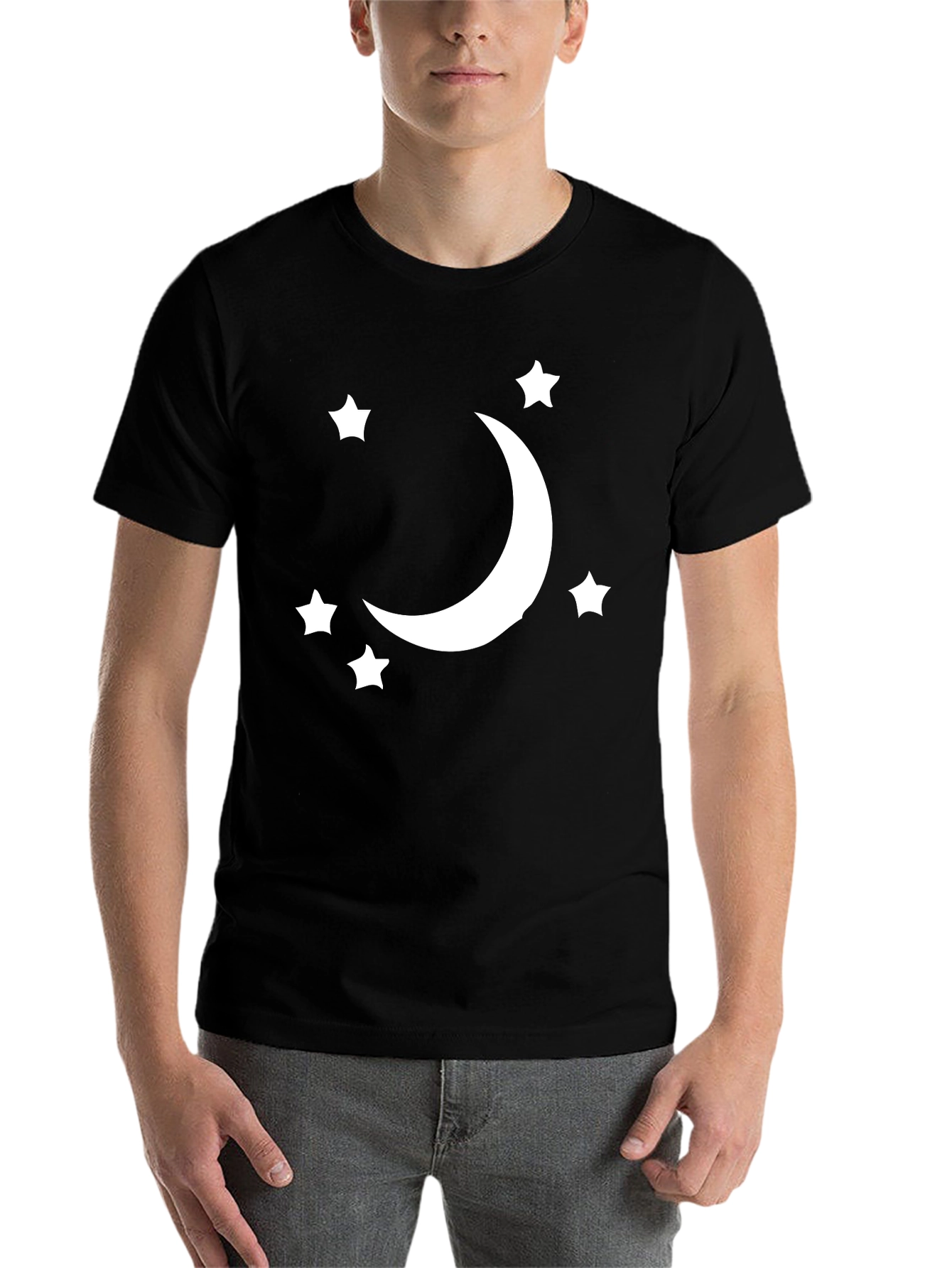 Black Crescent Moon & Stars Graphic Tee - Black Cotton Blend view 7