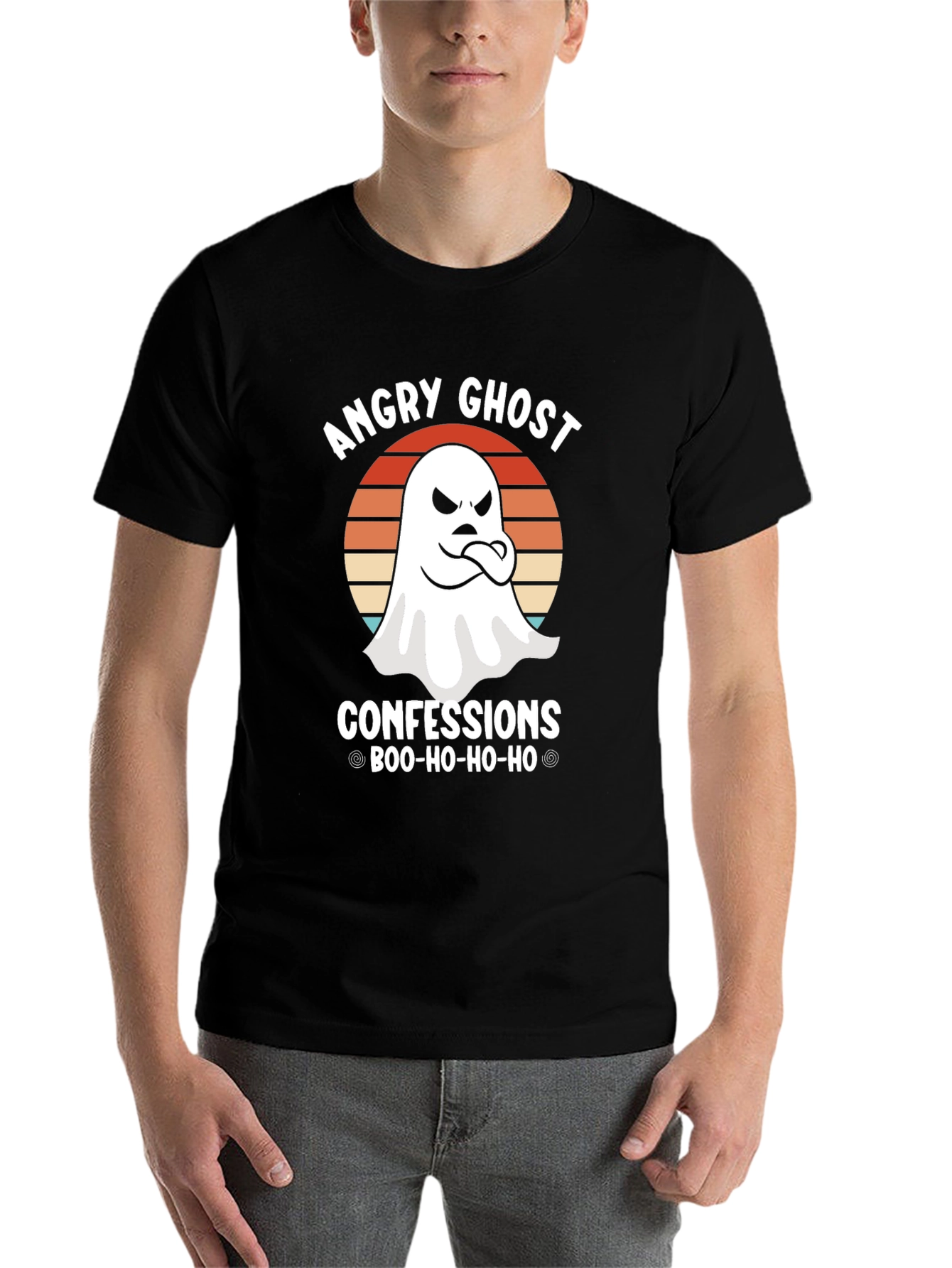 Black Angry Ghost Confessions Boo-Ho-Ho-Ho T-Shirt view 7