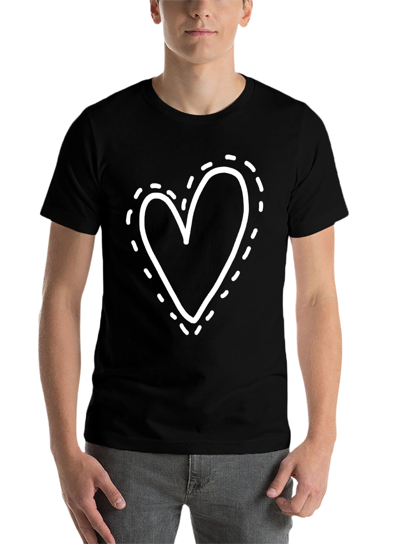 Black Heart Dotted Outline Black Tee - Casual Comfort view 7