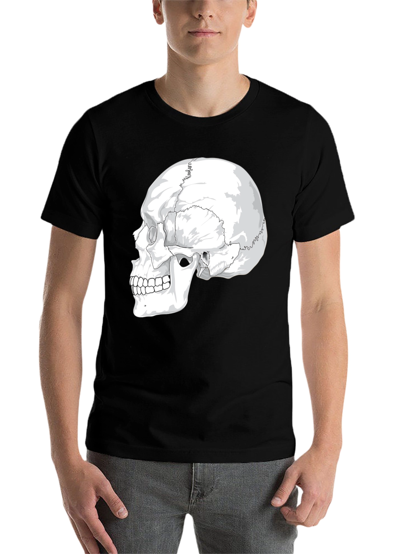 Black Skull Graphic Black T-Shirt - Men's Casual Tee view 7