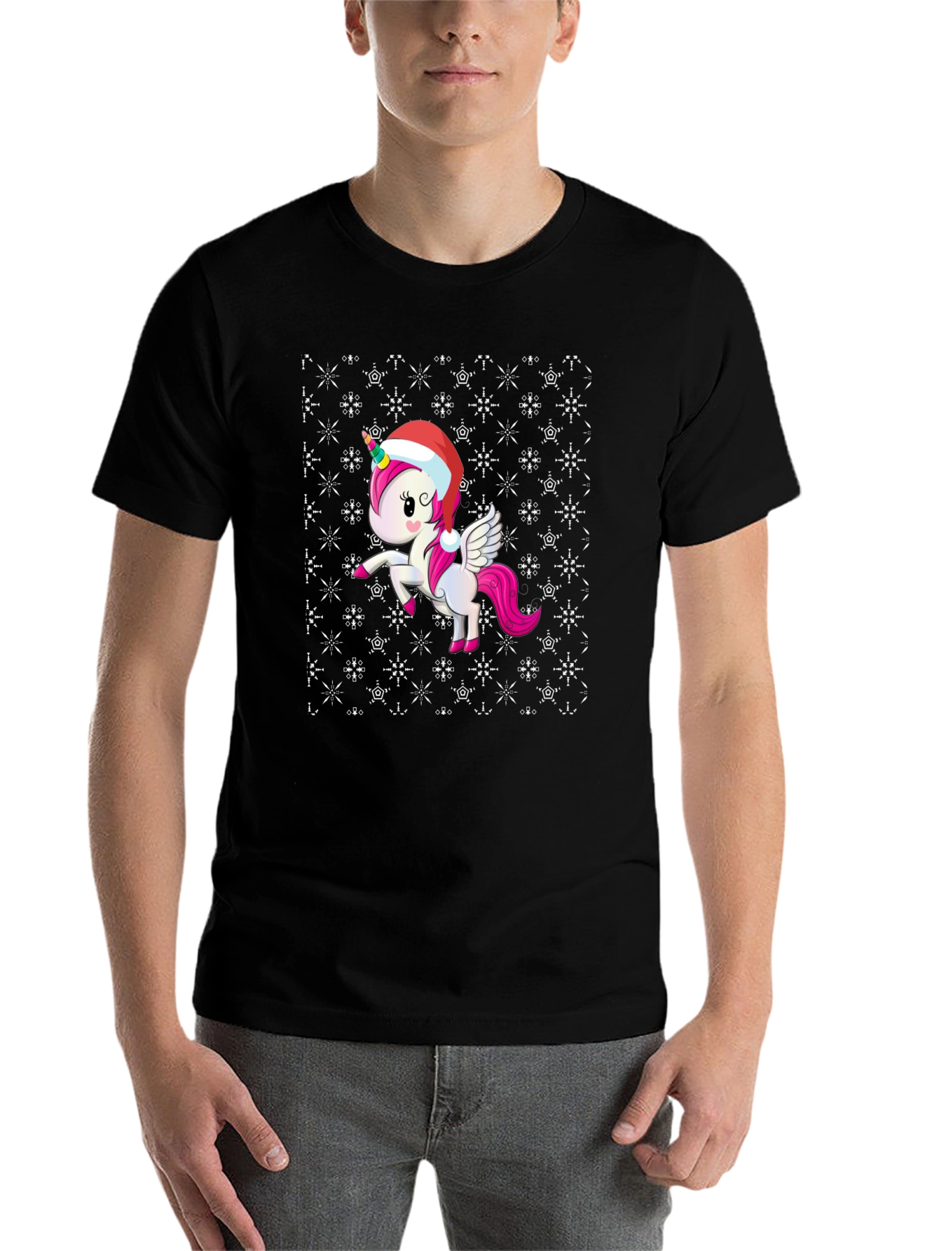 Black Festive Unicorn Christmas T-Shirt view 7