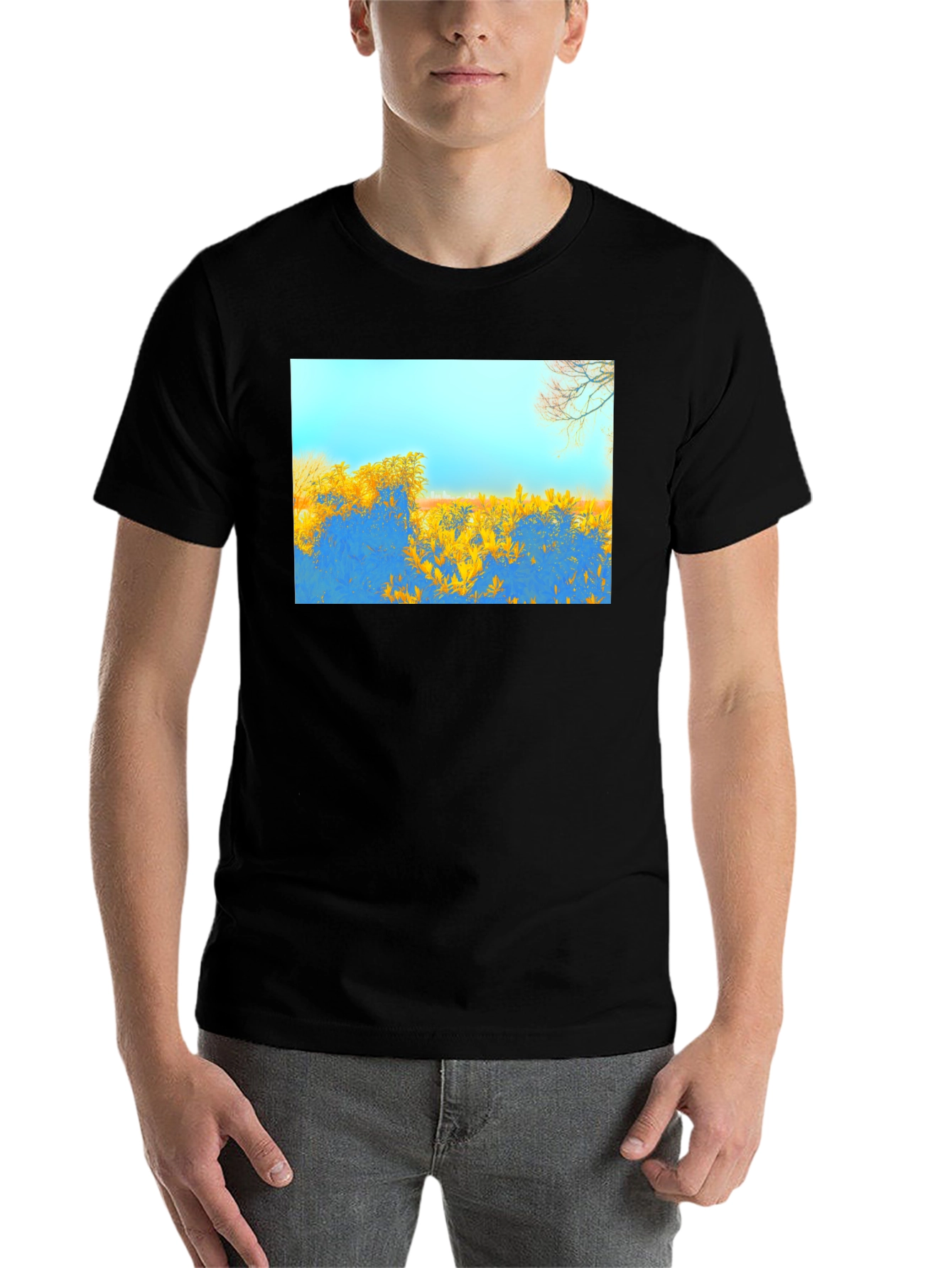 Black Abstract Landscape Graphic Tee - Black Cotton Blend view 7