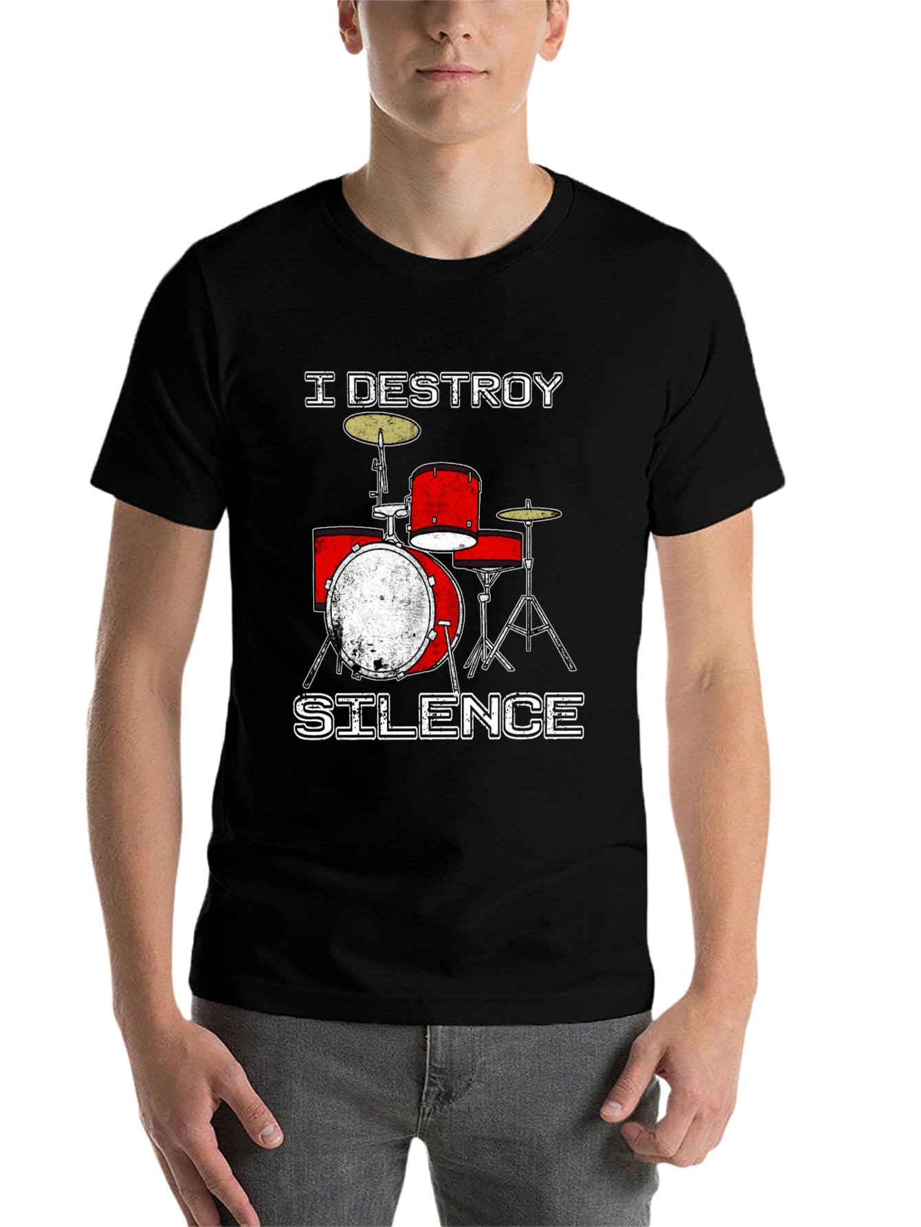Black I Destroy Silence Drummer T-Shirt view 7