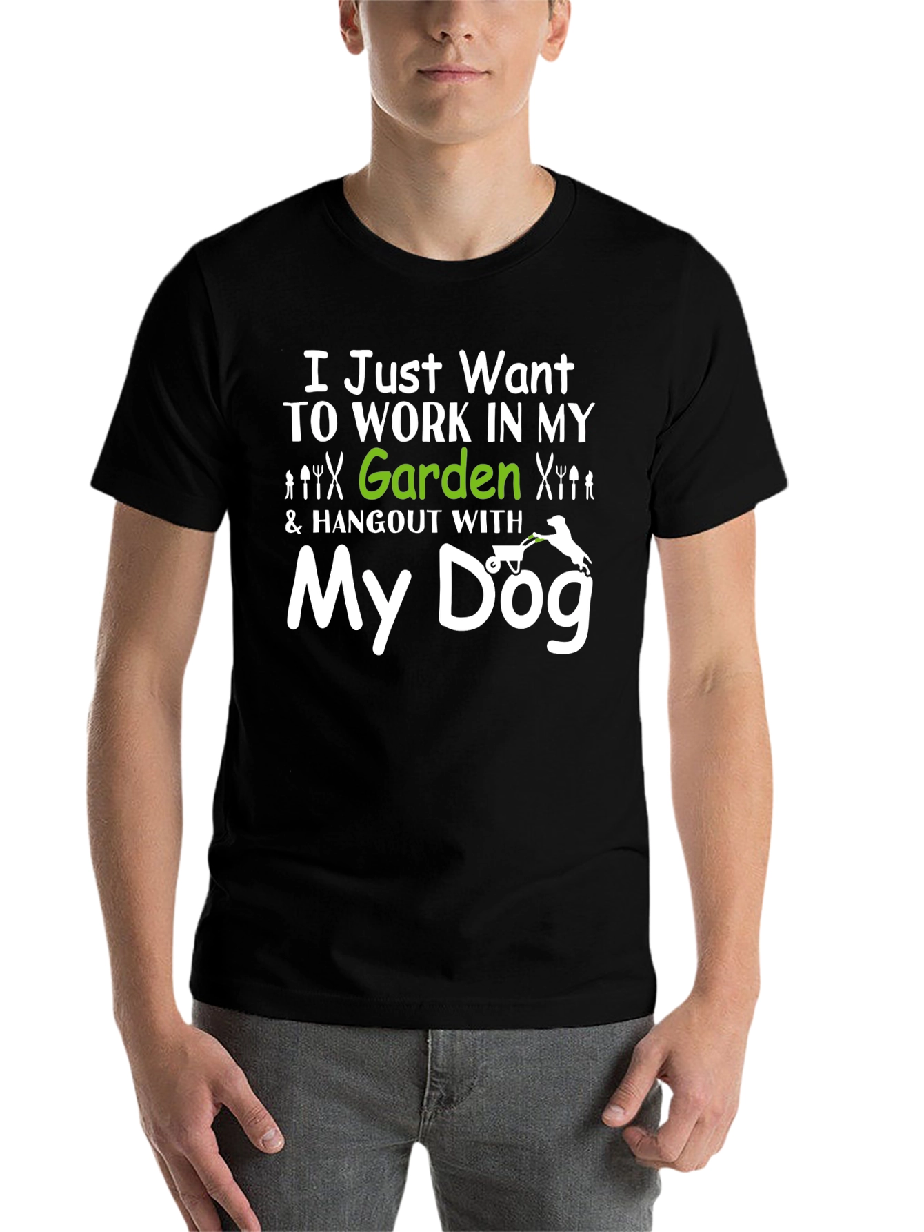 Black Gardening & Dog Lover T-Shirt - "My Dog" Design view 7