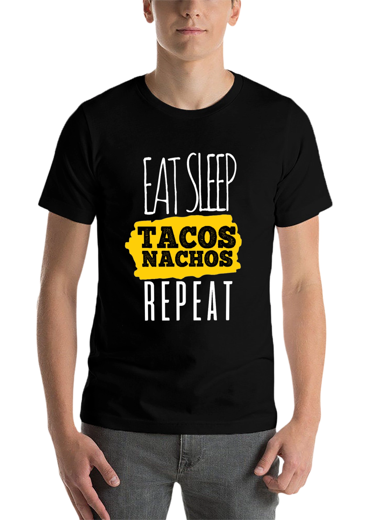 Black Eat Sleep Tacos Nachos Repeat Black Graphic Tee view 7