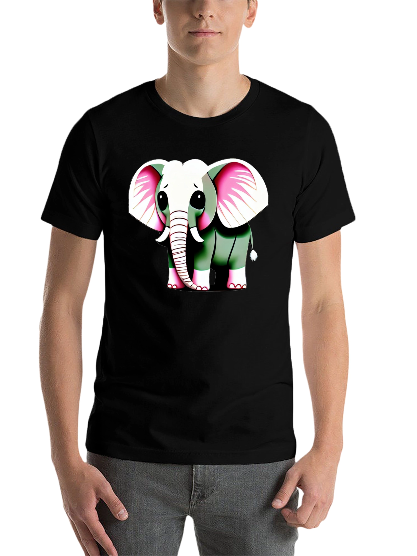 Black Cute Elephant Graphic Tee - Men's Black T-Shirt view 7