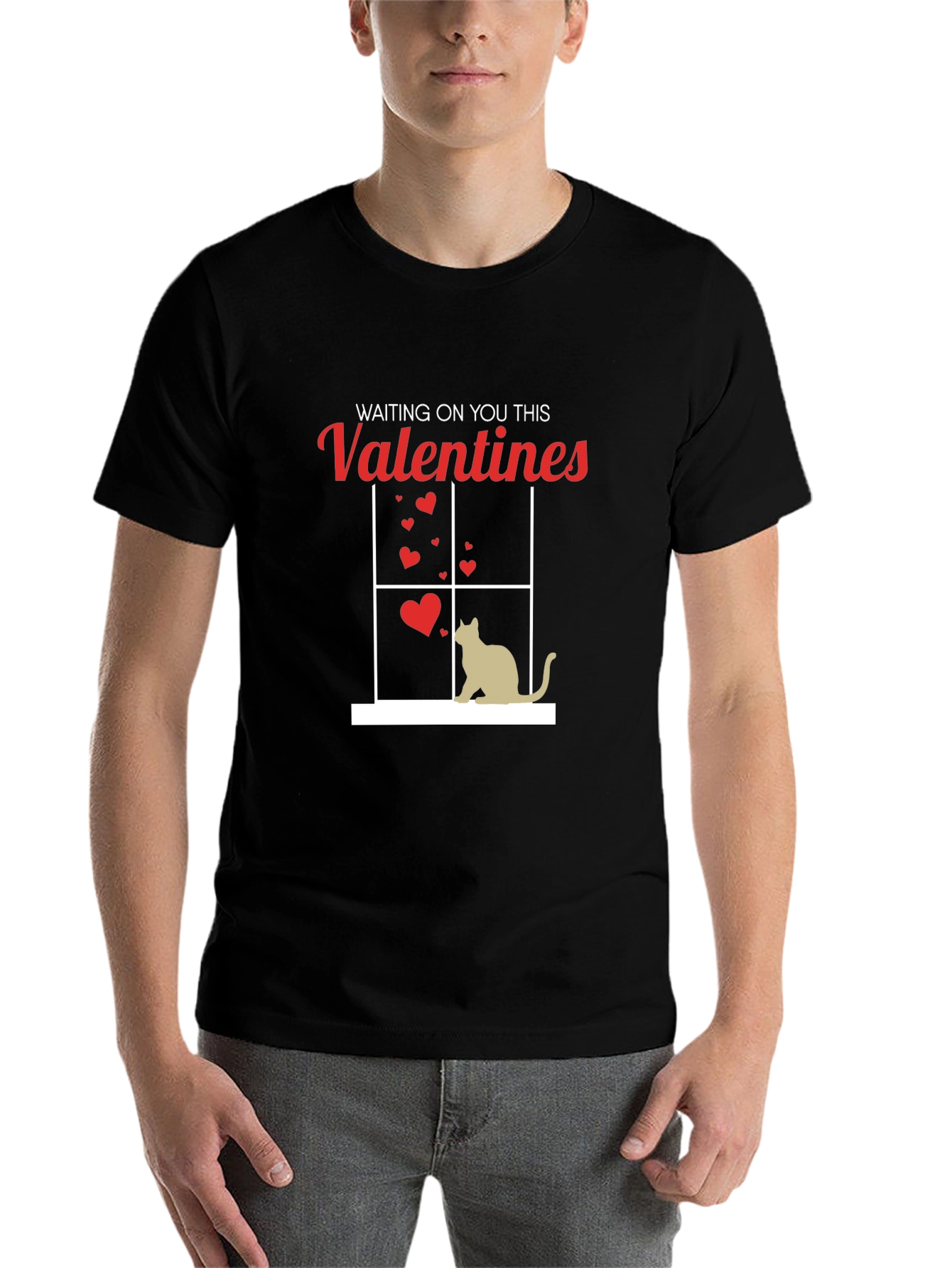 Black Waiting on You This Valentines T-Shirt - Cat Lover Tee view 7