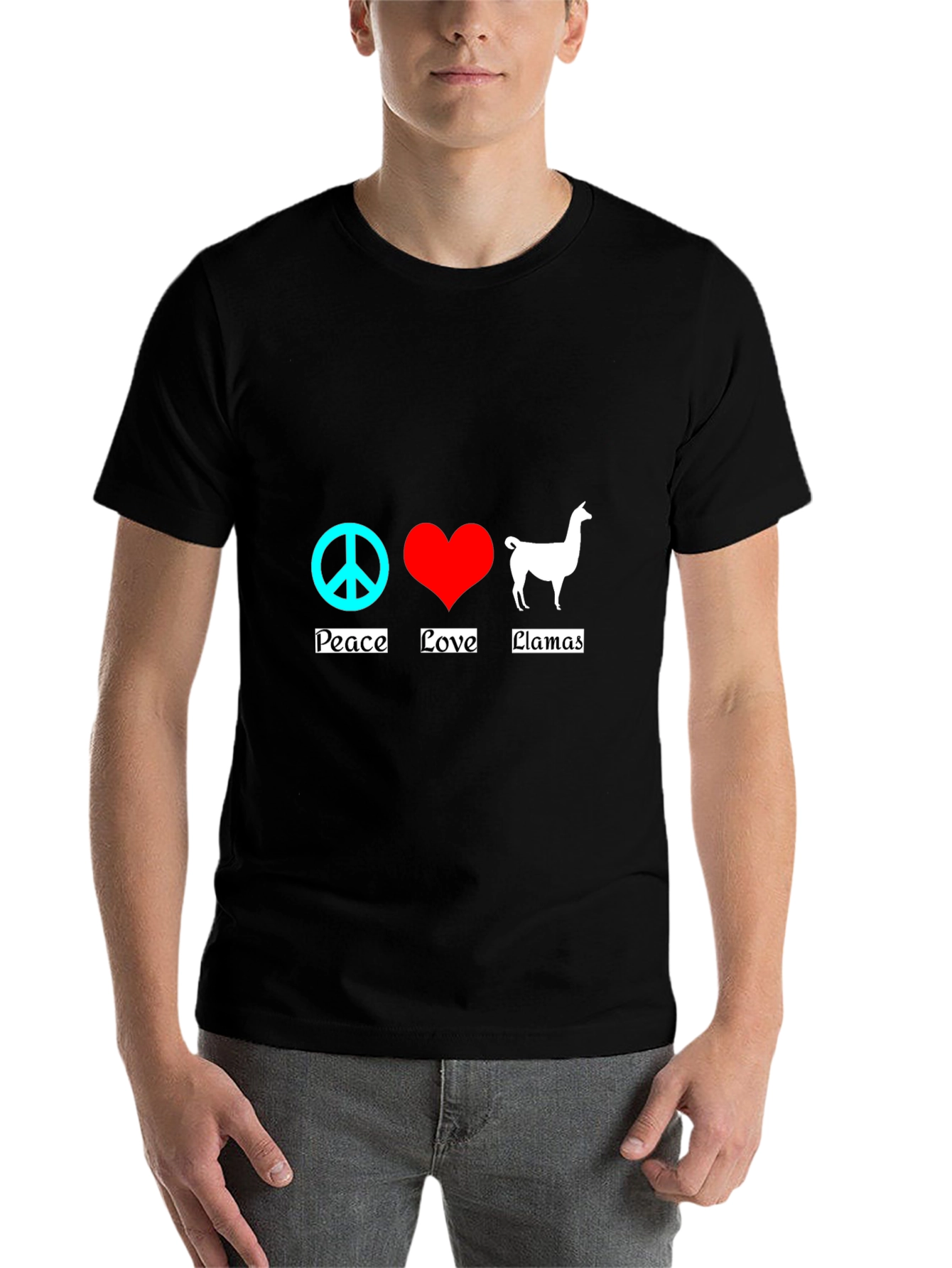 Black Peace Love Llamas T-Shirt - Black Cotton Tee view 7