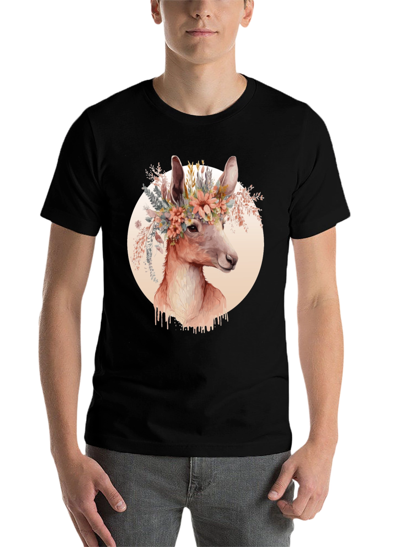 Black Floral Deer Graphic Tee - Trendy Unisex Shirt view 7