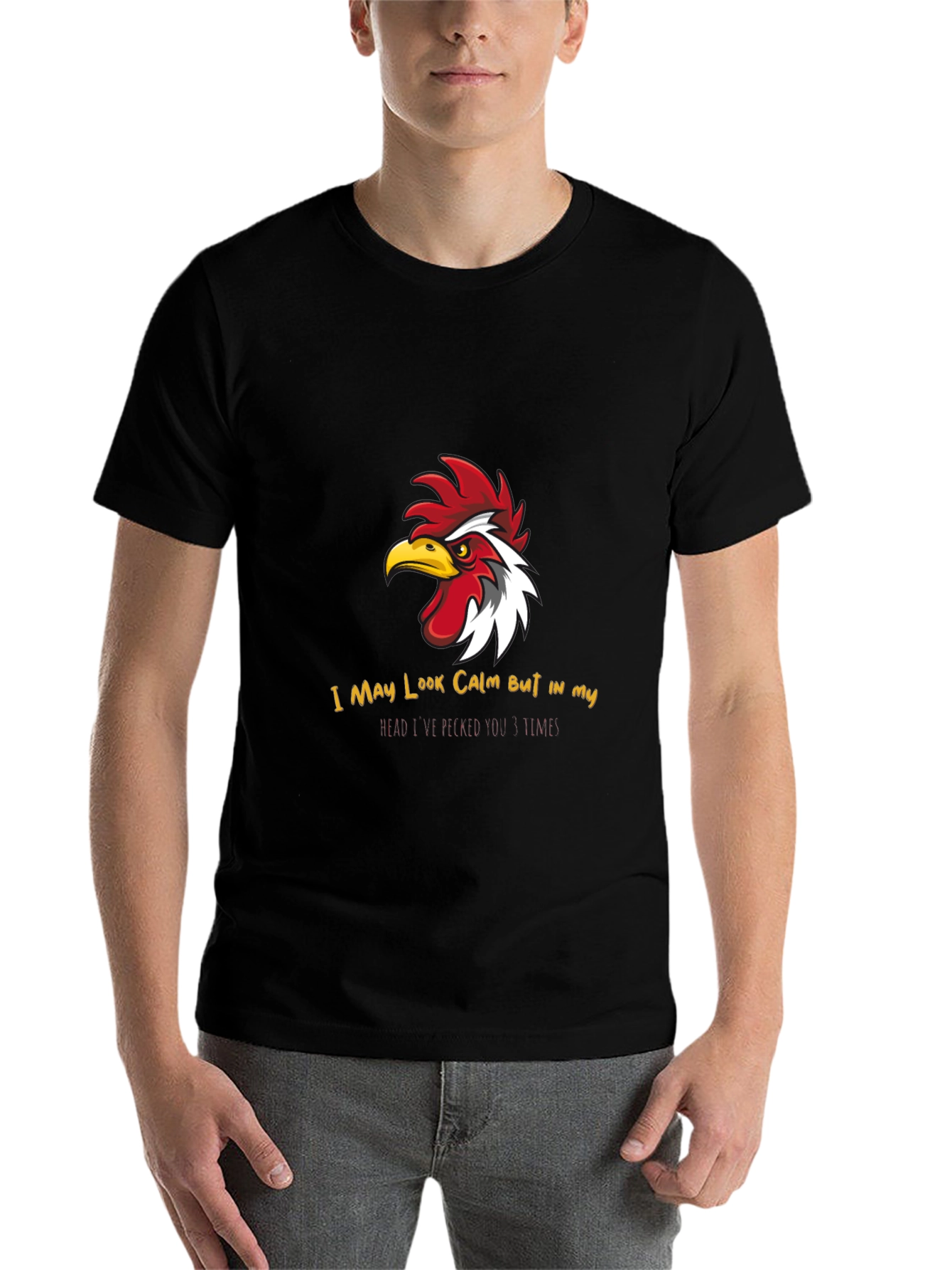 Black Calm Chicken Graphic Tee - Funny Rooster T-Shirt view 7