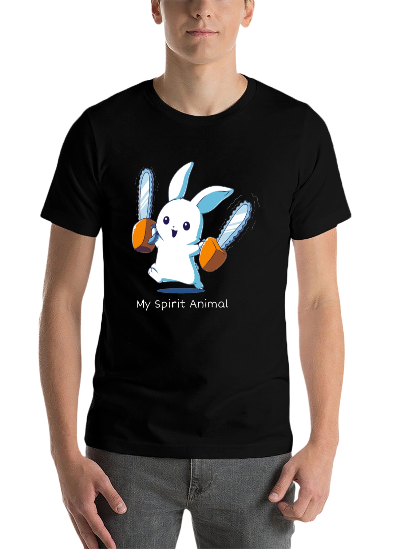 Black My Spirit Animal Chainsaw Bunny Graphic Tee view 7