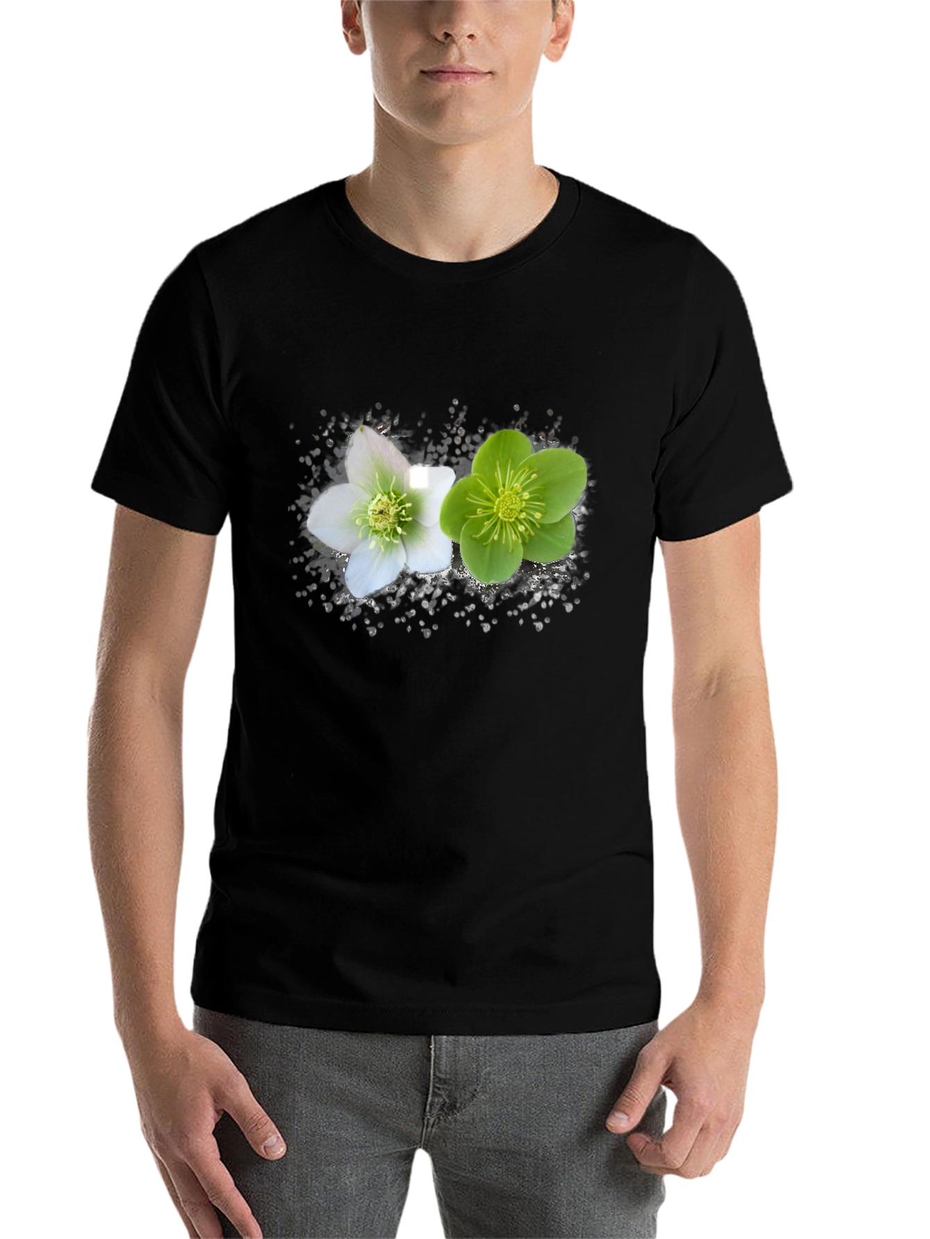 Black Floral Graphic Black T-Shirt - Nature Inspired Tee view 7