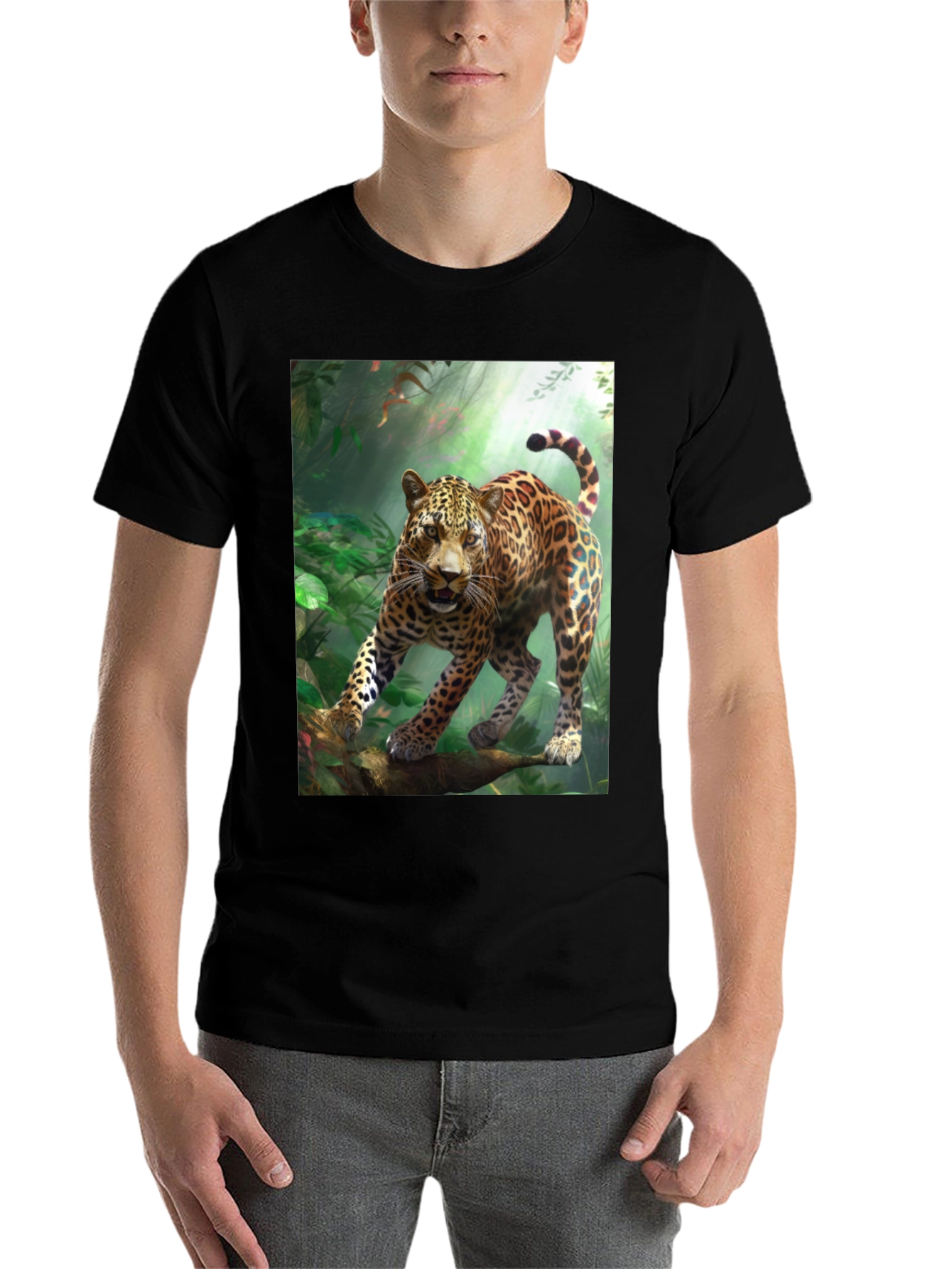 Black Leopard Jungle Graphic Tee - Wild Animal Print view 7