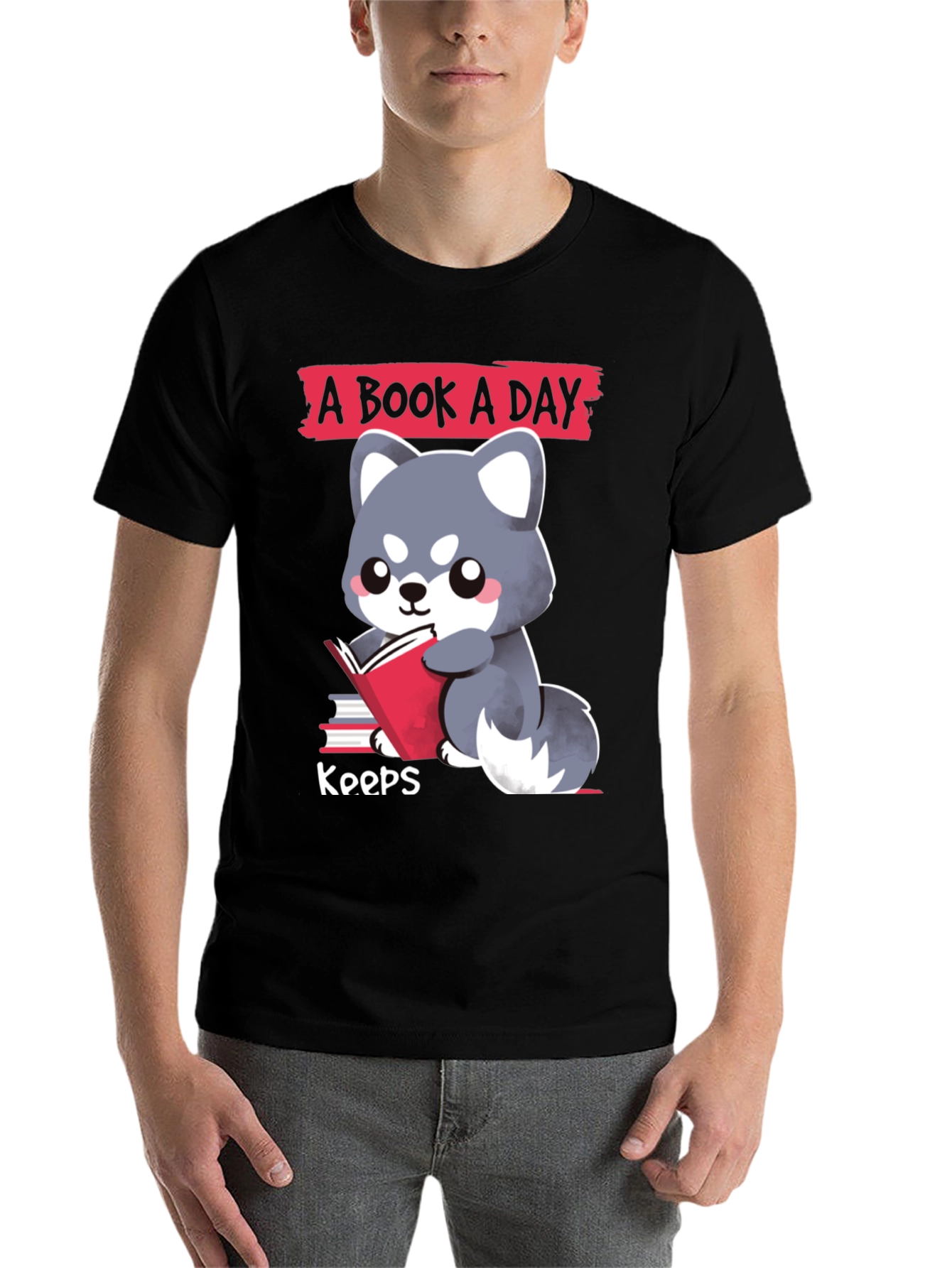 Black A Book A Day T-Shirt Cute Reading Dog Design view 7
