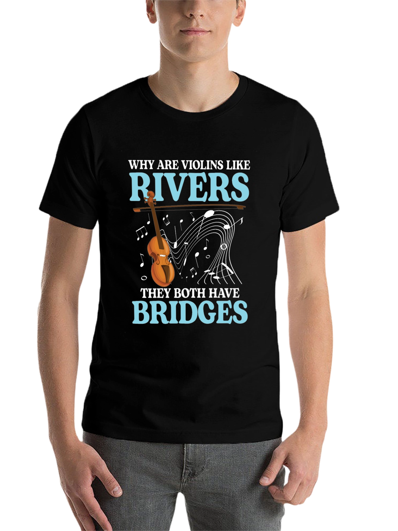 Black Violin & River Pun T-Shirt - Bridges Humor view 7