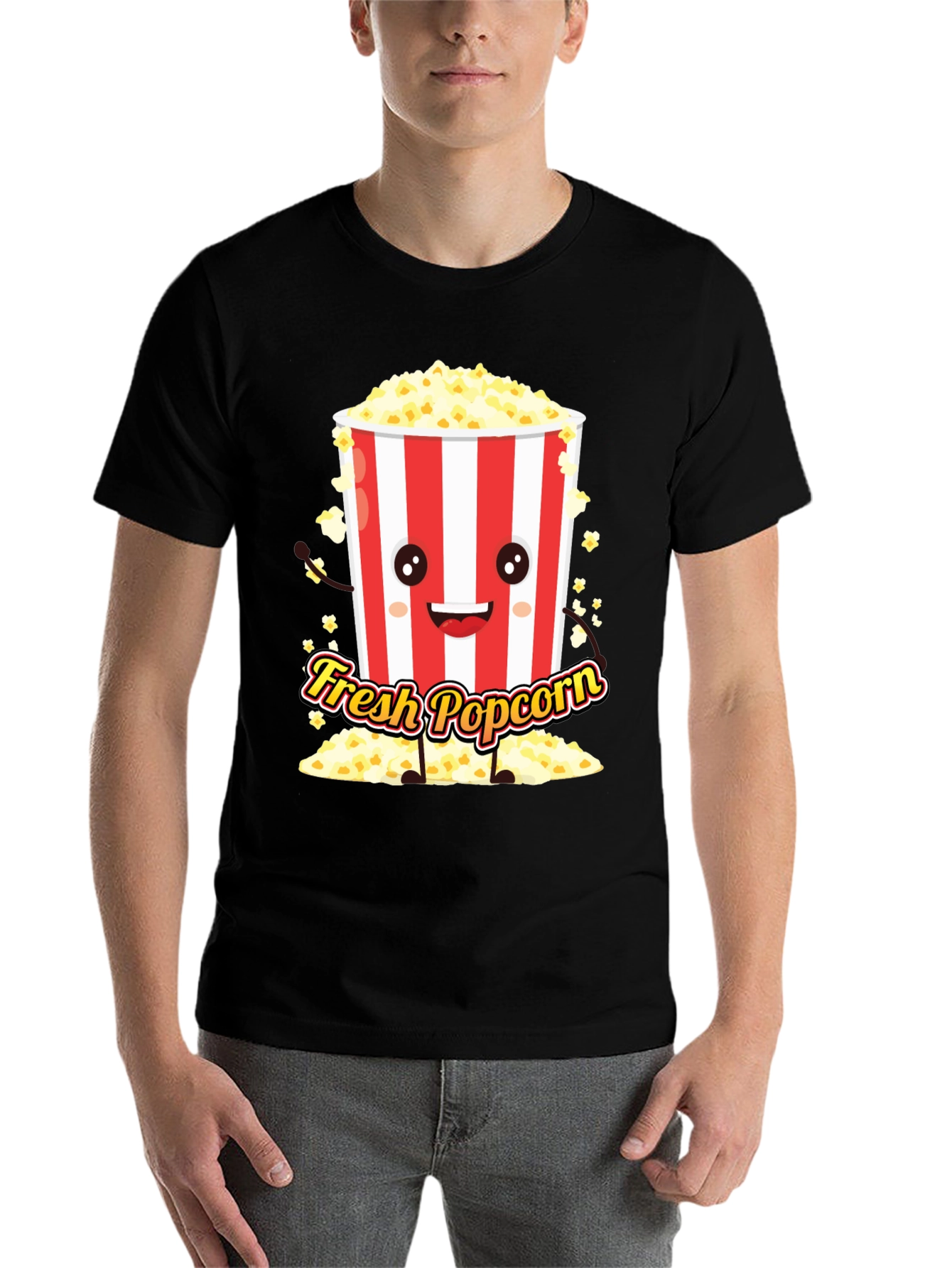 Black Fresh Popcorn Graphic Tee - Movie Night Shirt view 7