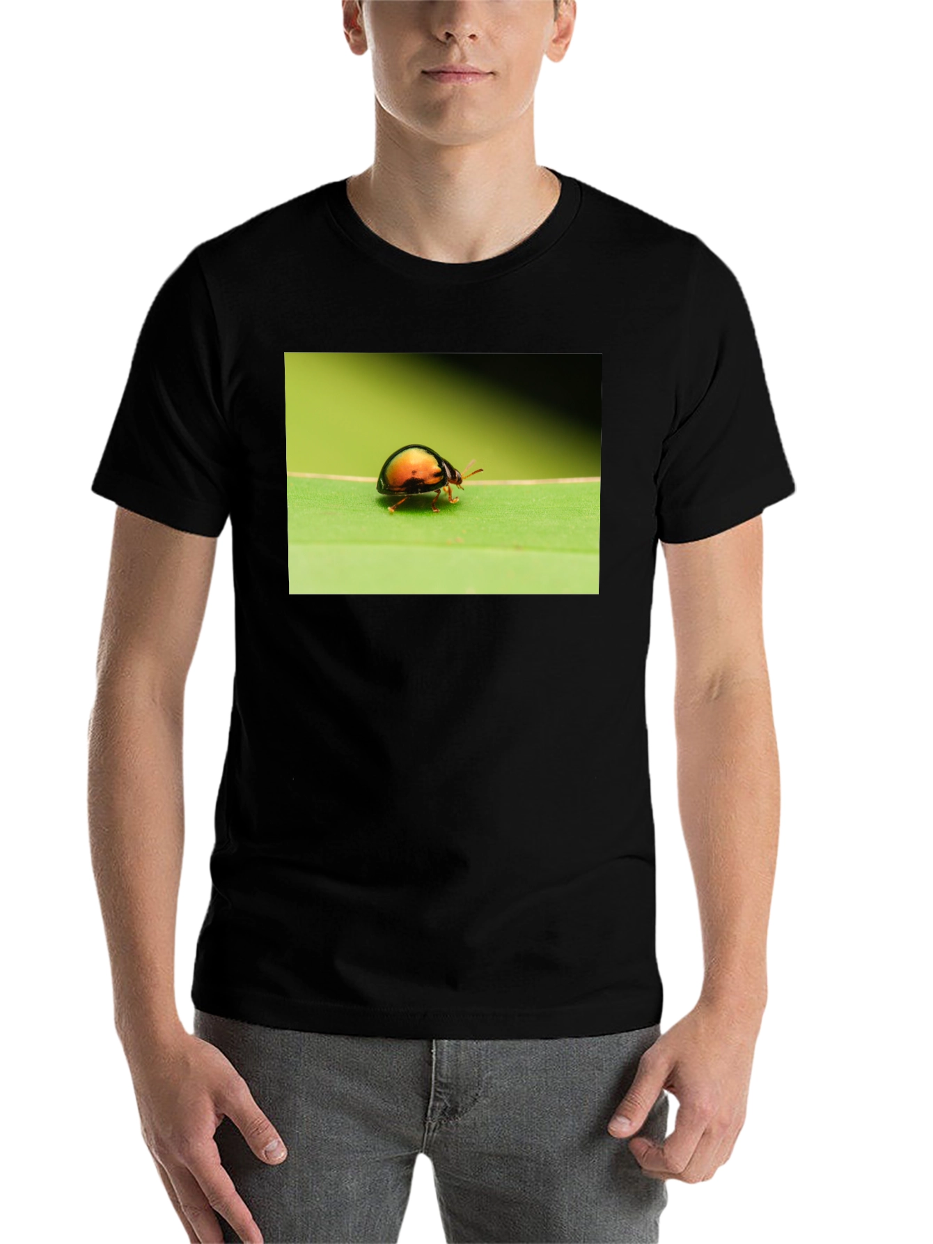 Black Bug on Leaf Graphic Tee - Black Unisex T-Shirt view 7