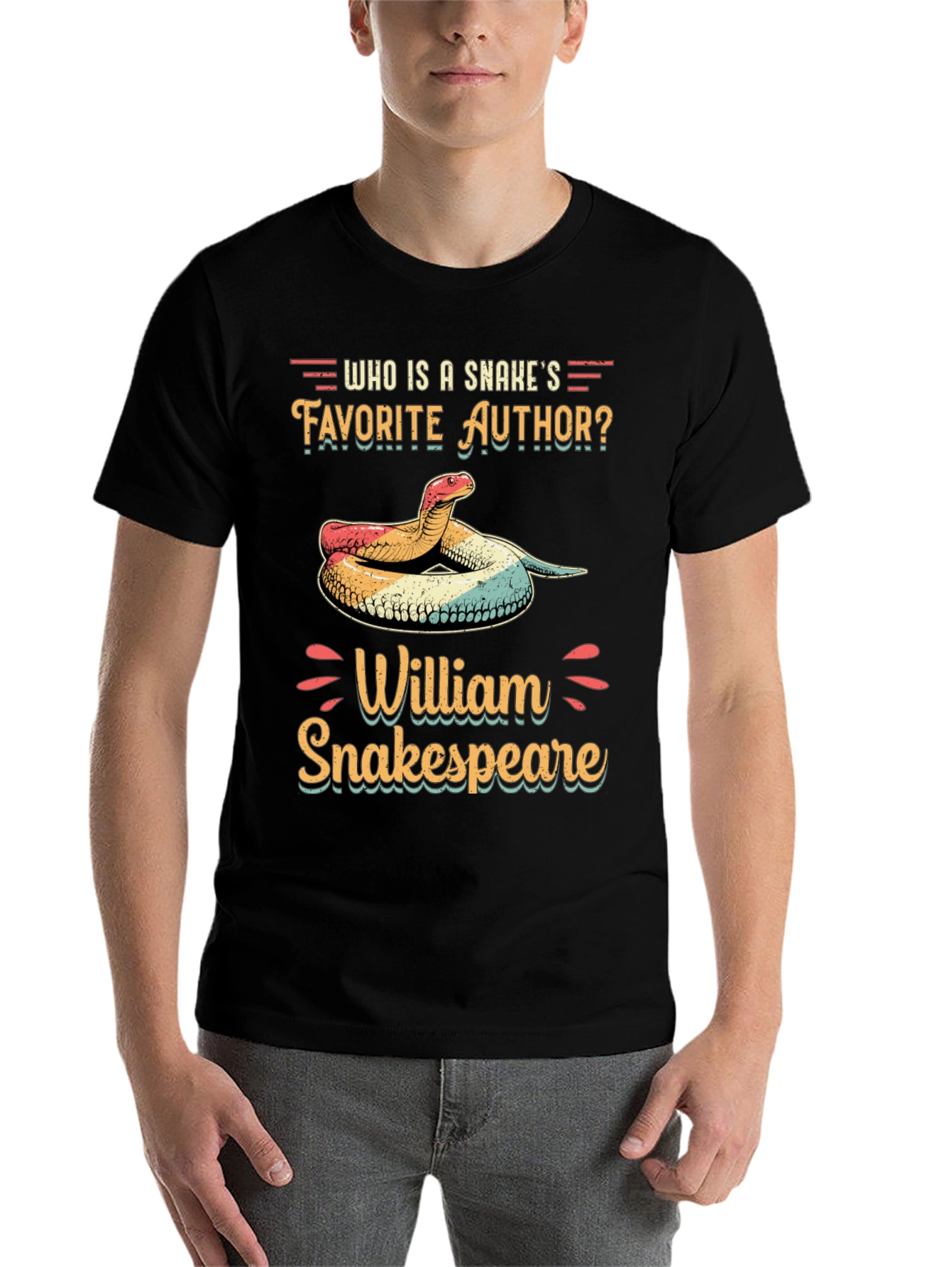 Black Funny Snake T-Shirt - William Snakespeare view 7