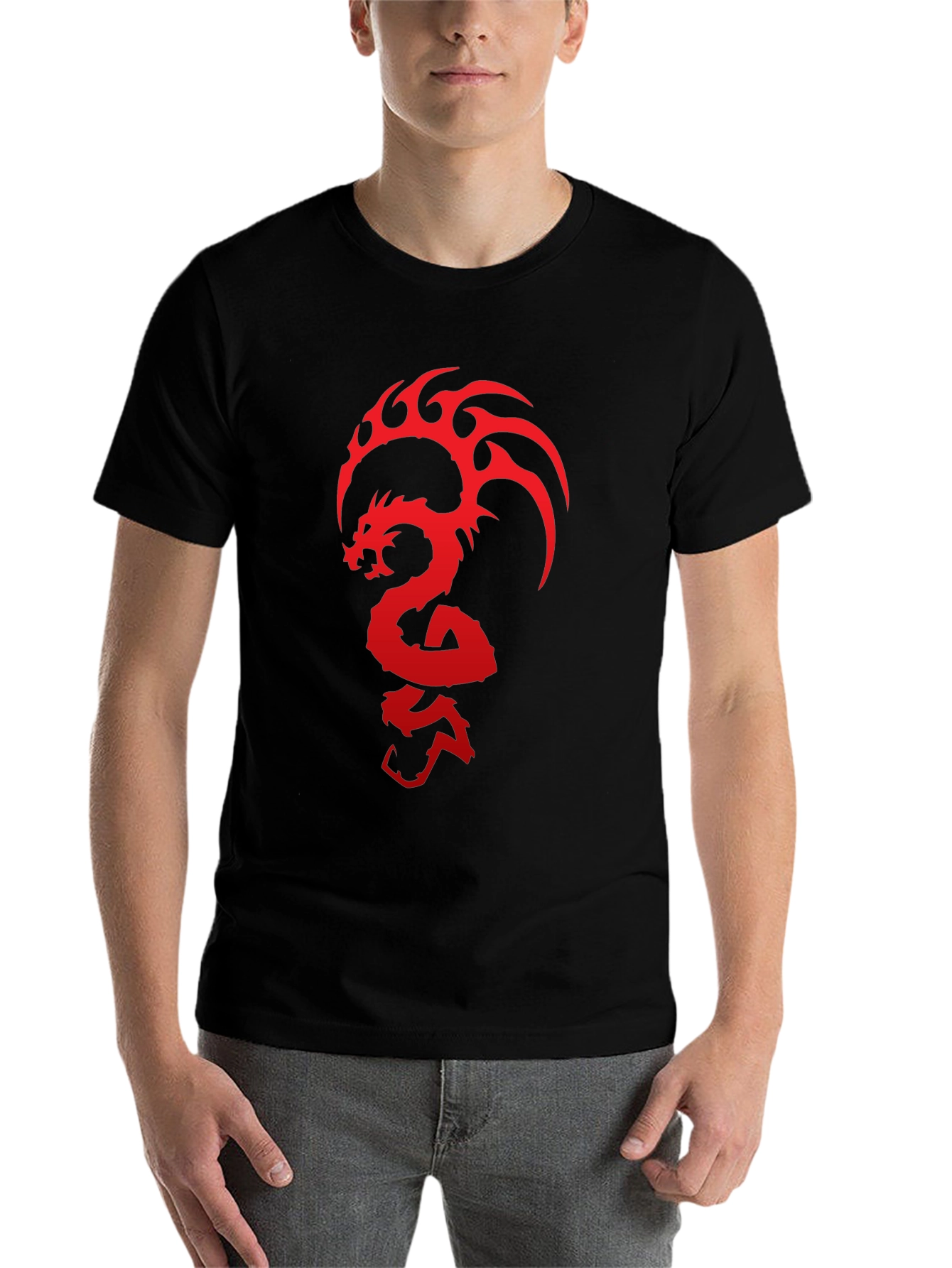 Black Dragon Graphic T-Shirt - Bold Red Design on Black Cotton Tee view 7