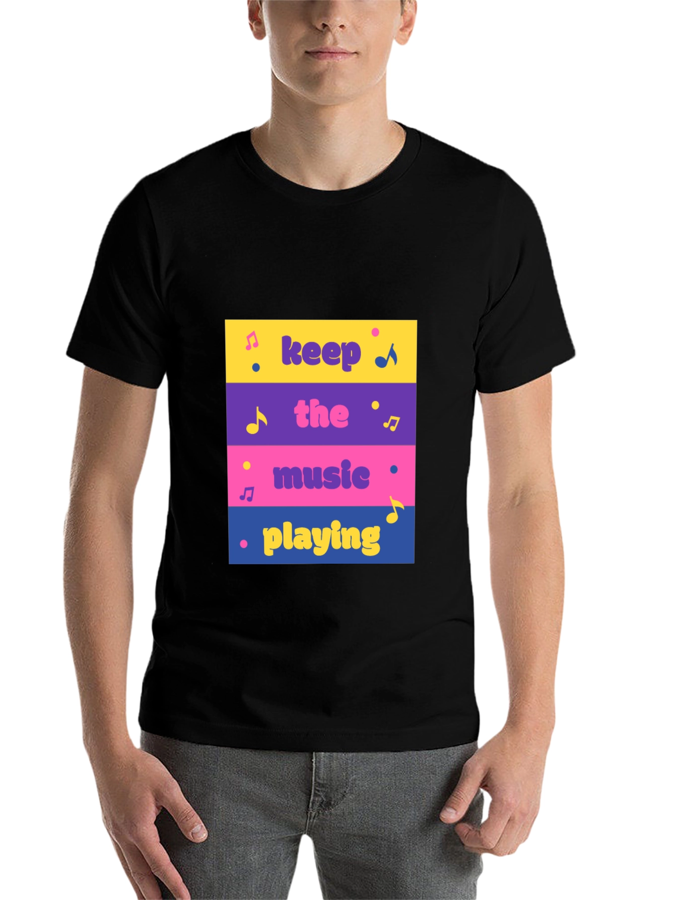 Black Keep The Music Playing Graphic Tee view 7