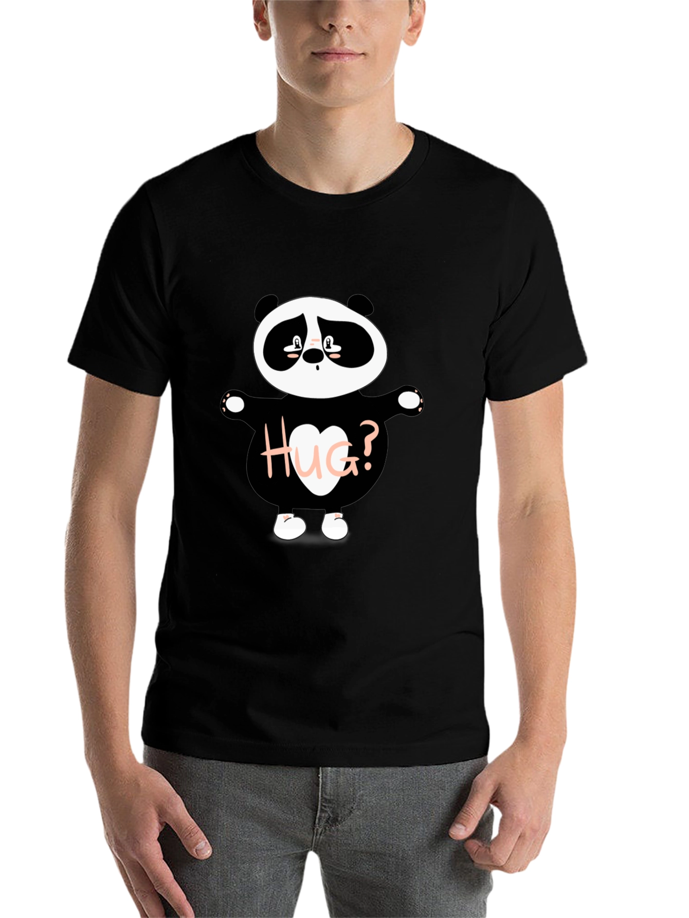 Black Cute Panda 'Hug?' Graphic T-Shirt view 7