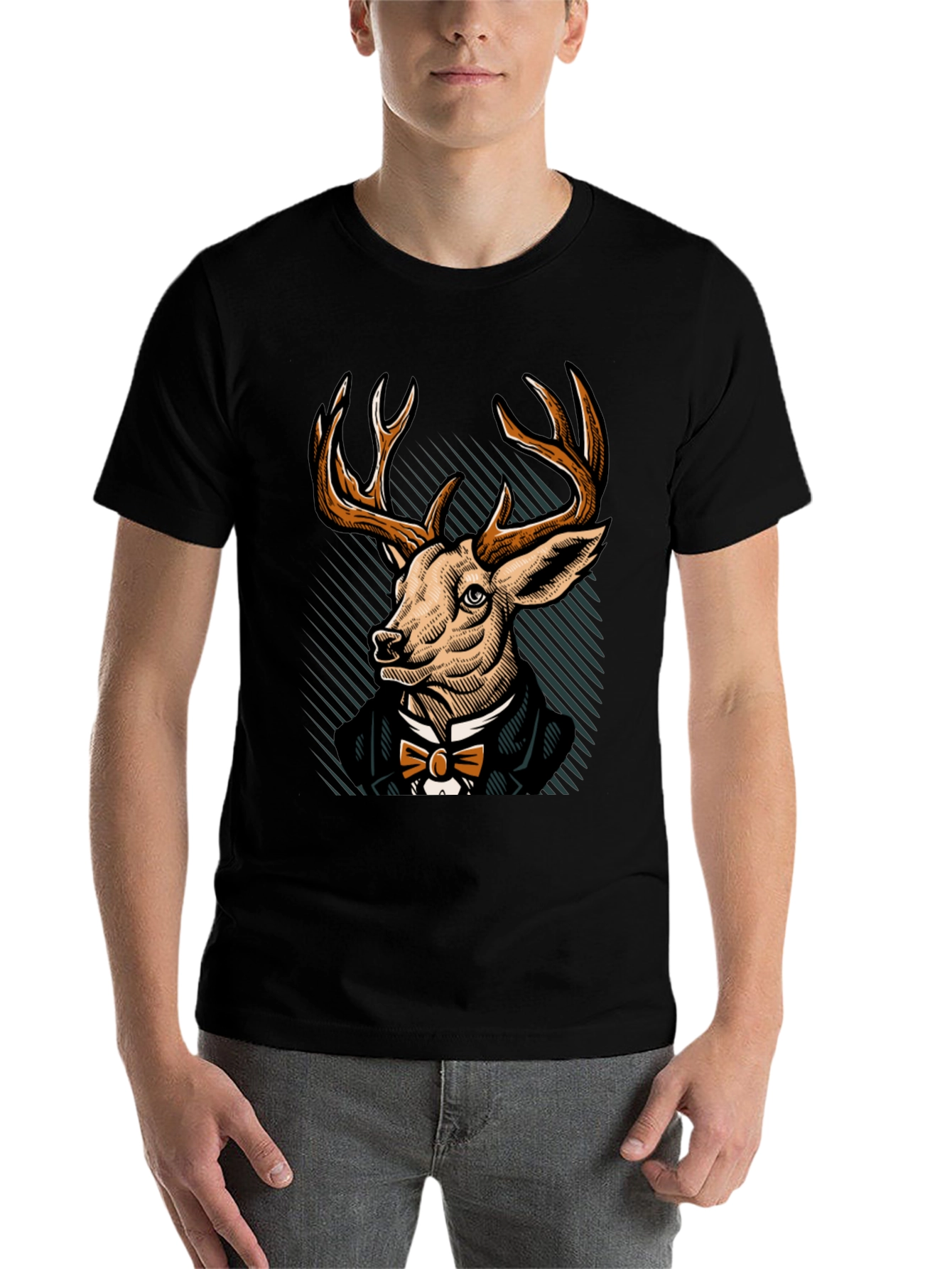Black Dapper Deer T-Shirt - Elegant Animal Graphic Tee view 7