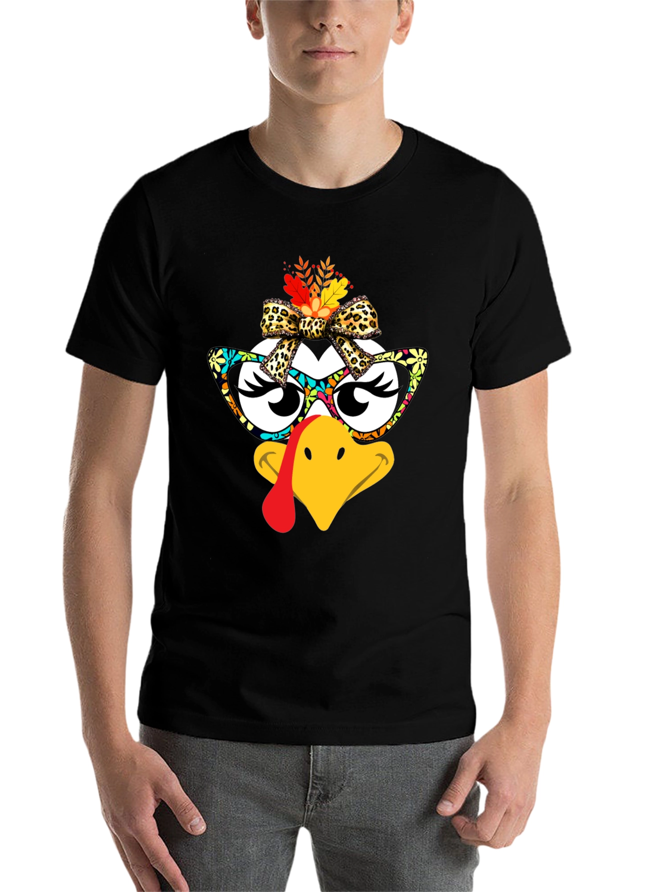 Black Thanksgiving Turkey Face T-Shirt view 7