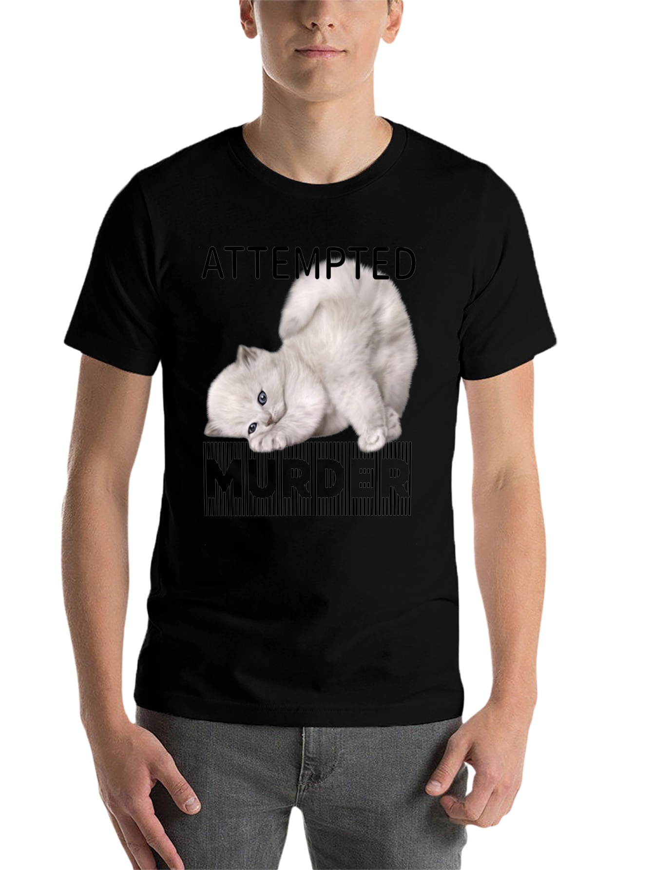 Black Attempted Murder Kitten T-Shirt - Funny Cat Lover Tee view 7
