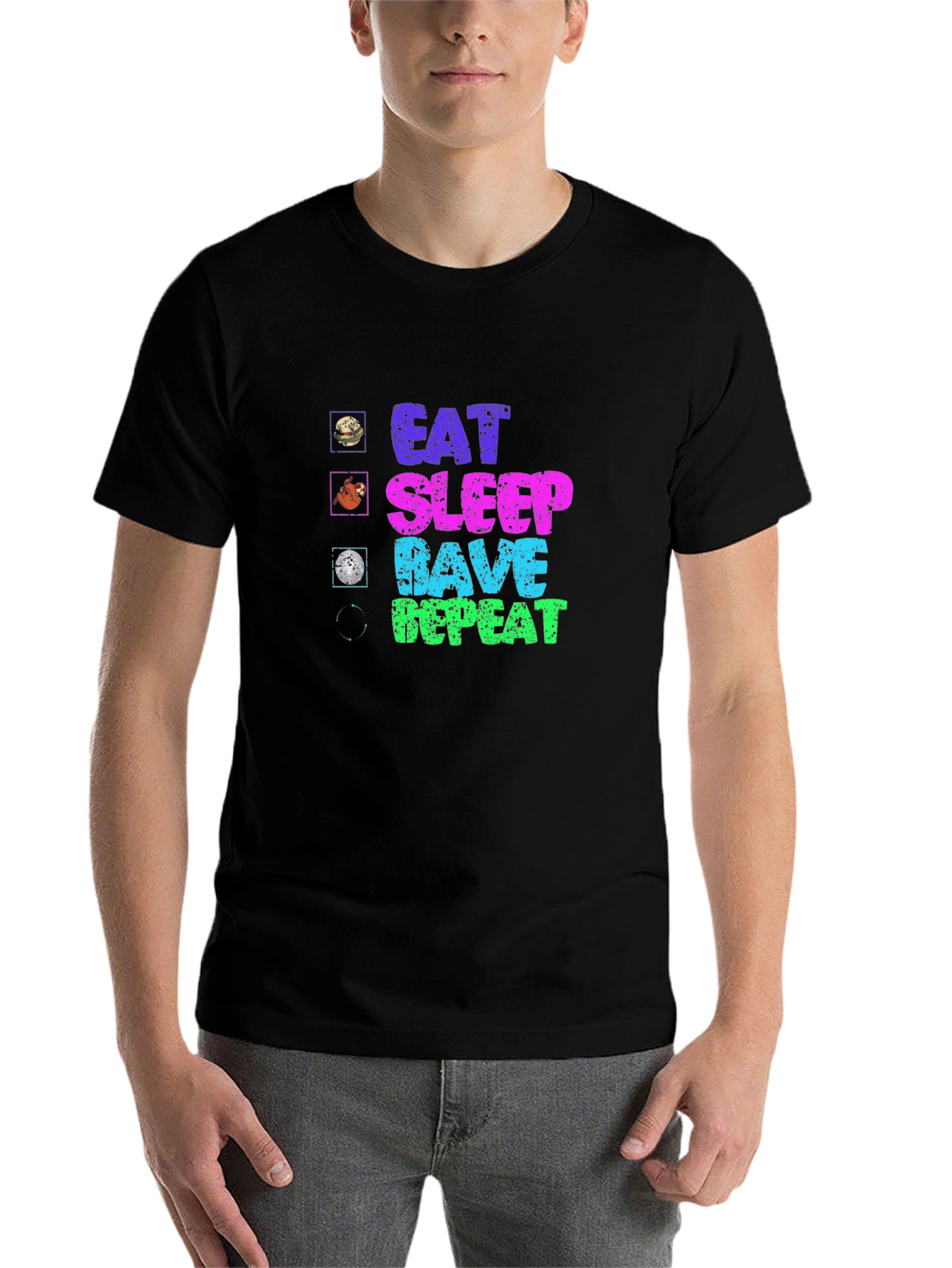 Black Eat Sleep Rave Repeat Graphic Tee view 7