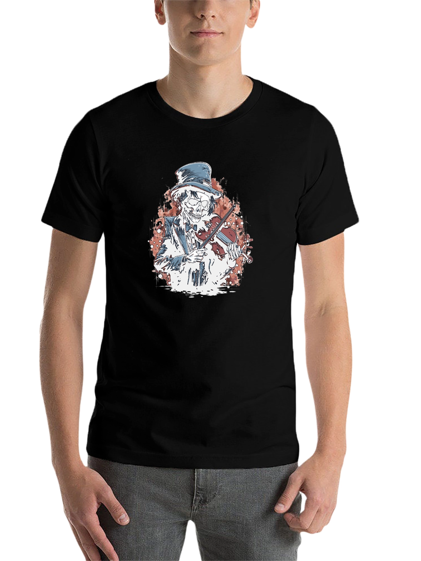 Black Skeleton Violinist Graphic Tee view 7