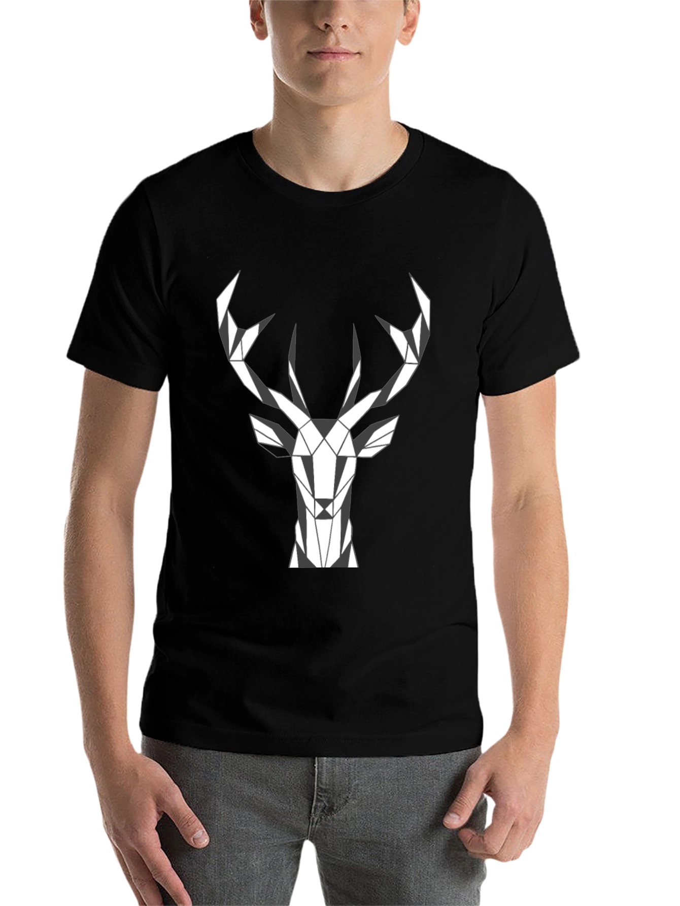 Black Geometric Deer Head Graphic Tee - Stylish Menswear view 7